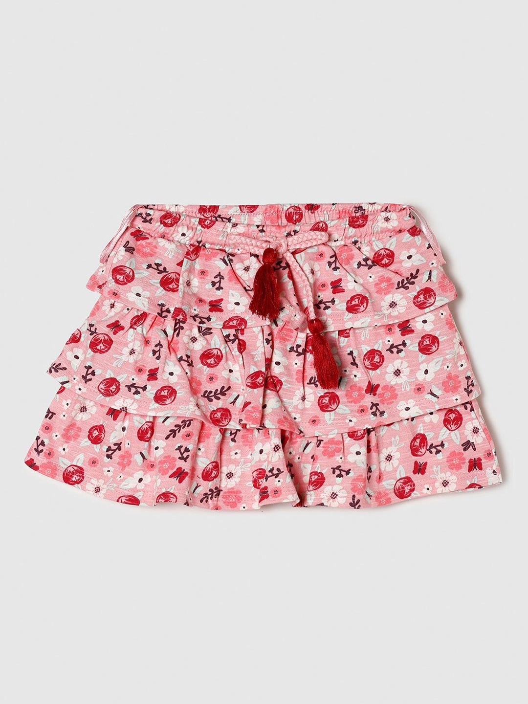

max Girls Pink Floral Printed Pure Cotton Knee Length Flared Skirt