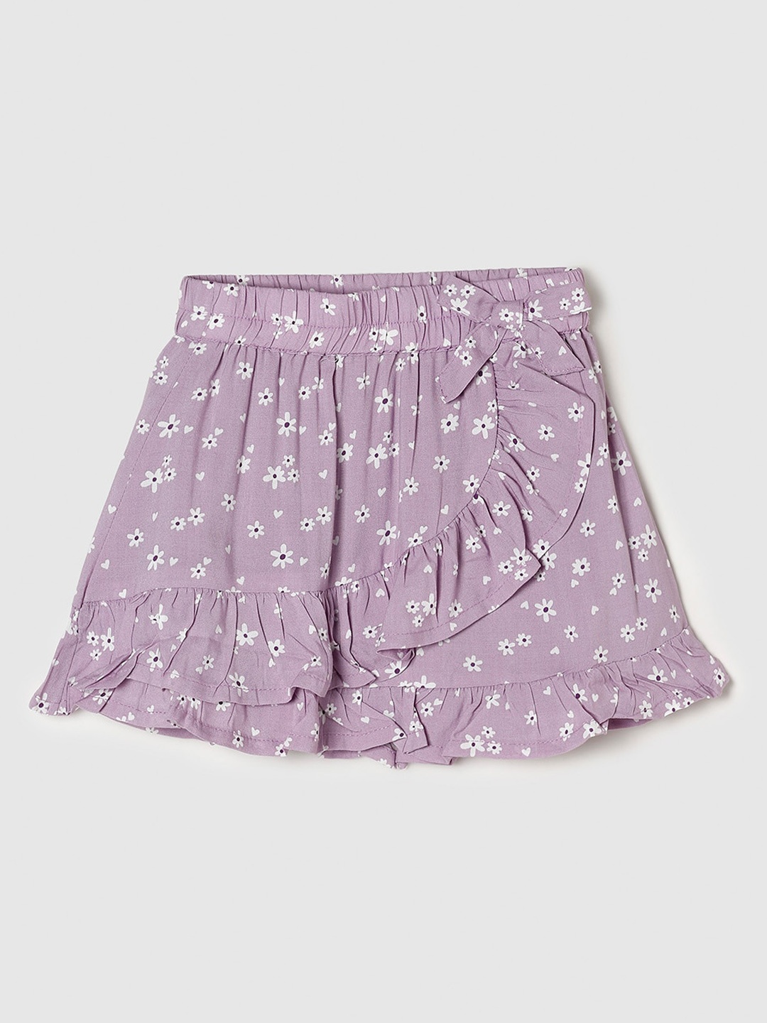 

max Girls Purple & White Floral Printed Pure Cotton Flared Knee-Length Skirt