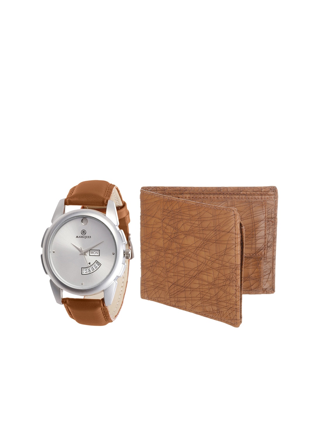 

MARKQUES Men Tan-Brown Solid Leather Accessory Gift Set