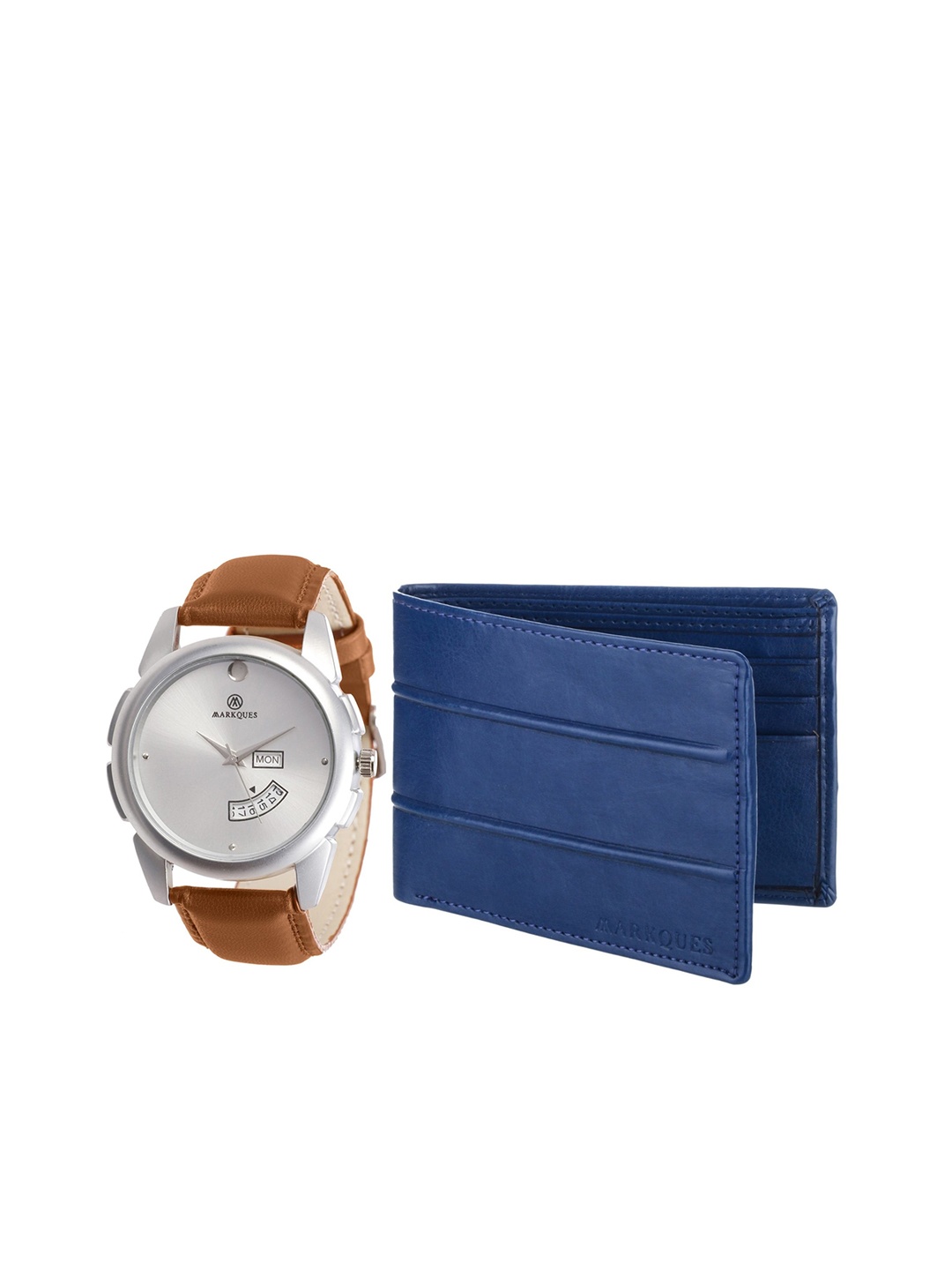 

MARKQUES Men Brown & Blue Solid Leather Accessory Gift Set