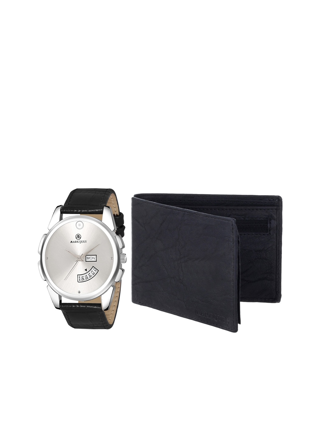 

MARKQUES Set of 2 Men Black Leather Wallet & Black Watch Combo Gift Set