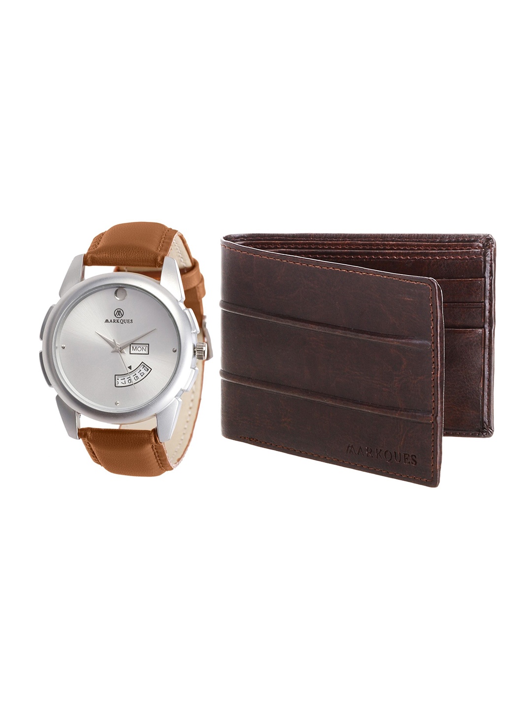 

MARKQUES Men Brown Solid Leather Accessory Gift Set, Tan