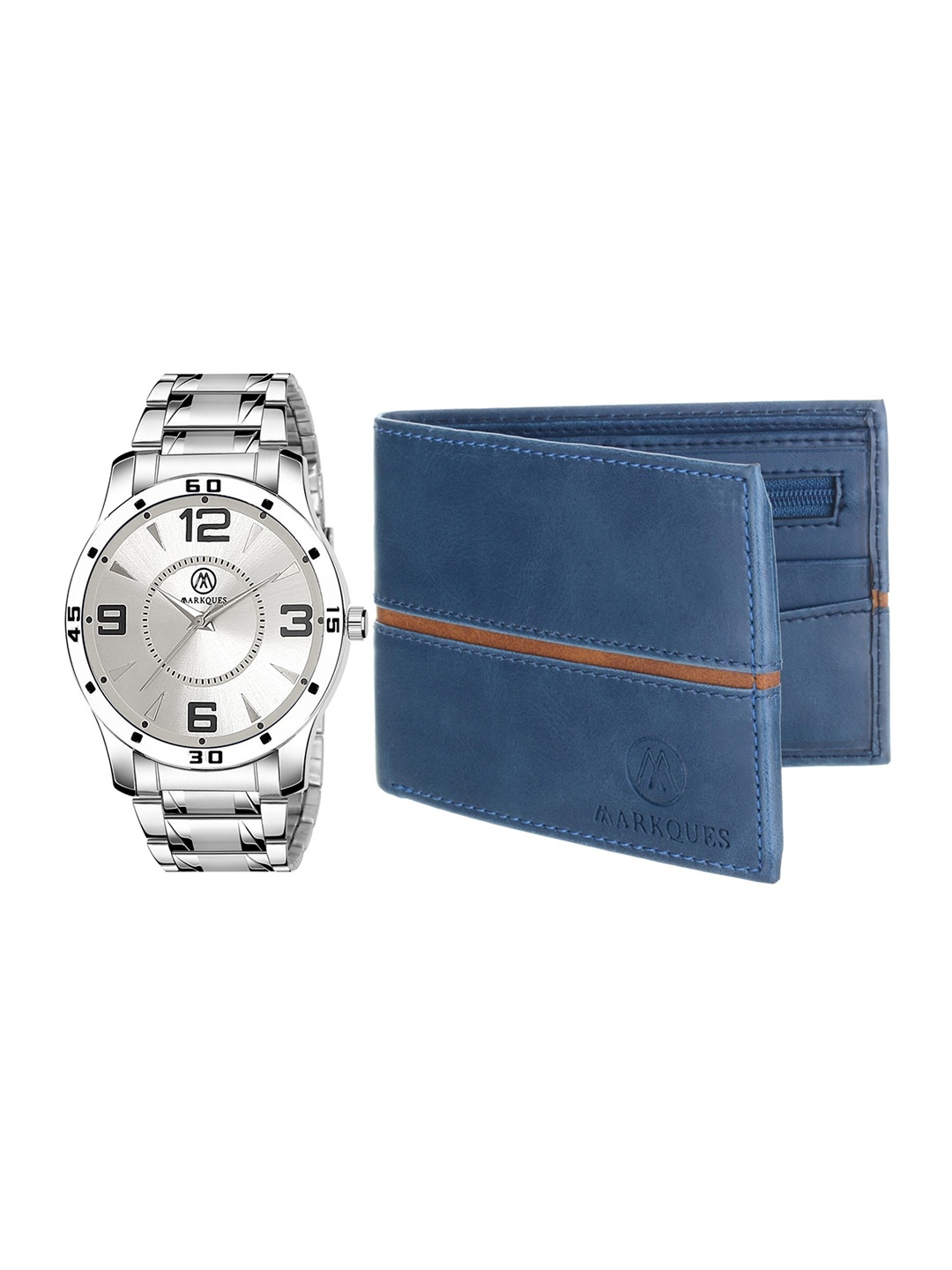 

MARKQUES Men Silver-Toned & Blue Solid Leather Formal Accessory Gift Set