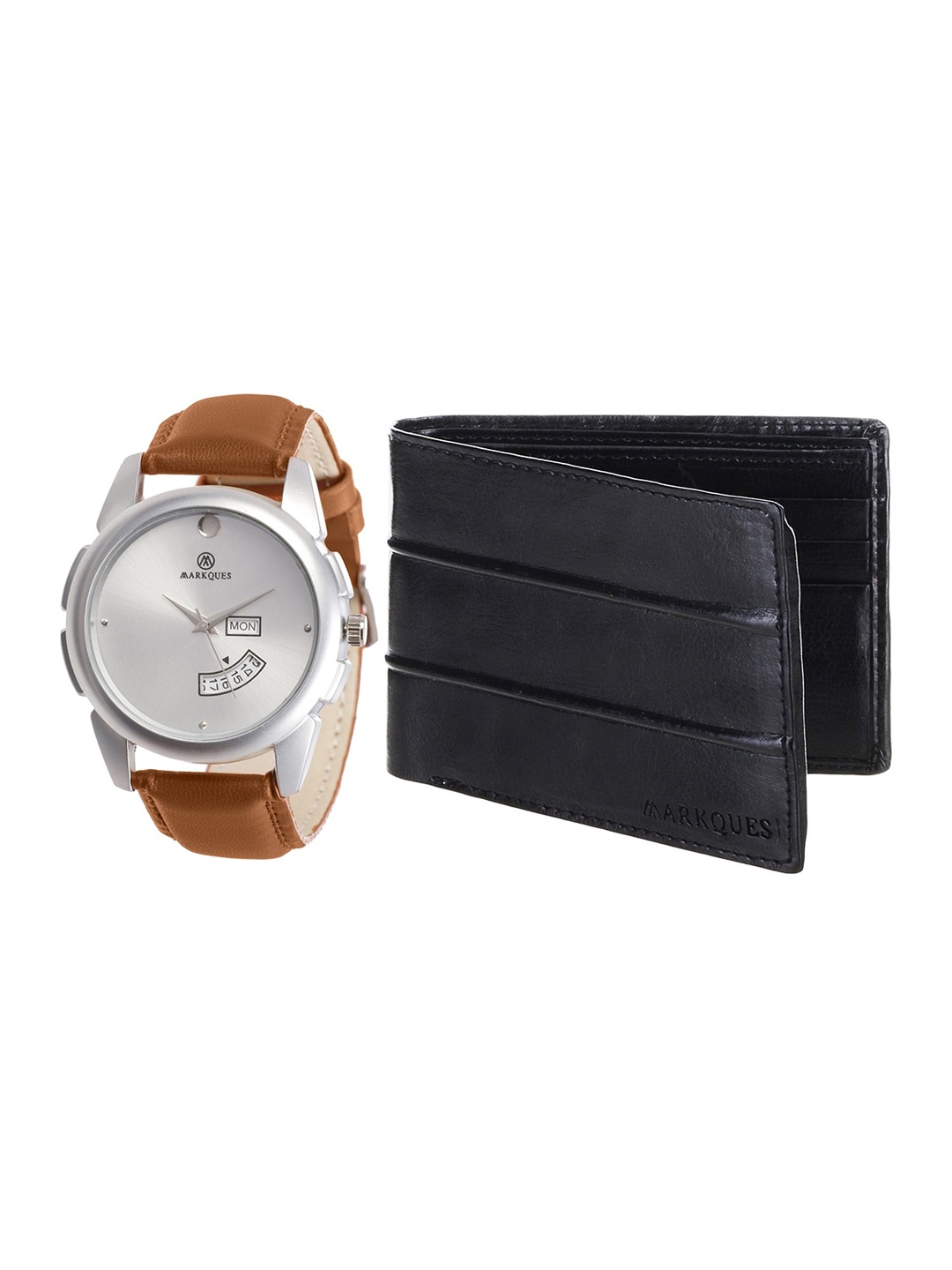 

MARKQUES Men Brown Watch & Black Wallet Solid Accessory Gift Set STV-770904 BER-01
