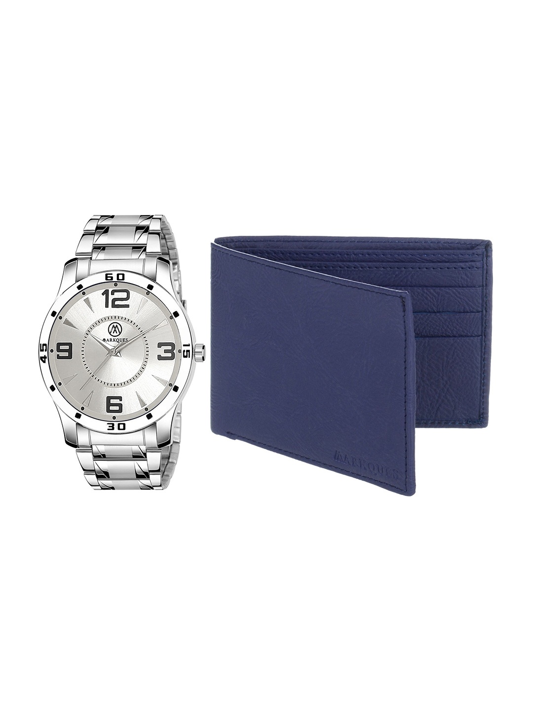 

MARKQUES Men Navy Blue & Silver -Coloured Textured Leather Accessory Gift Set
