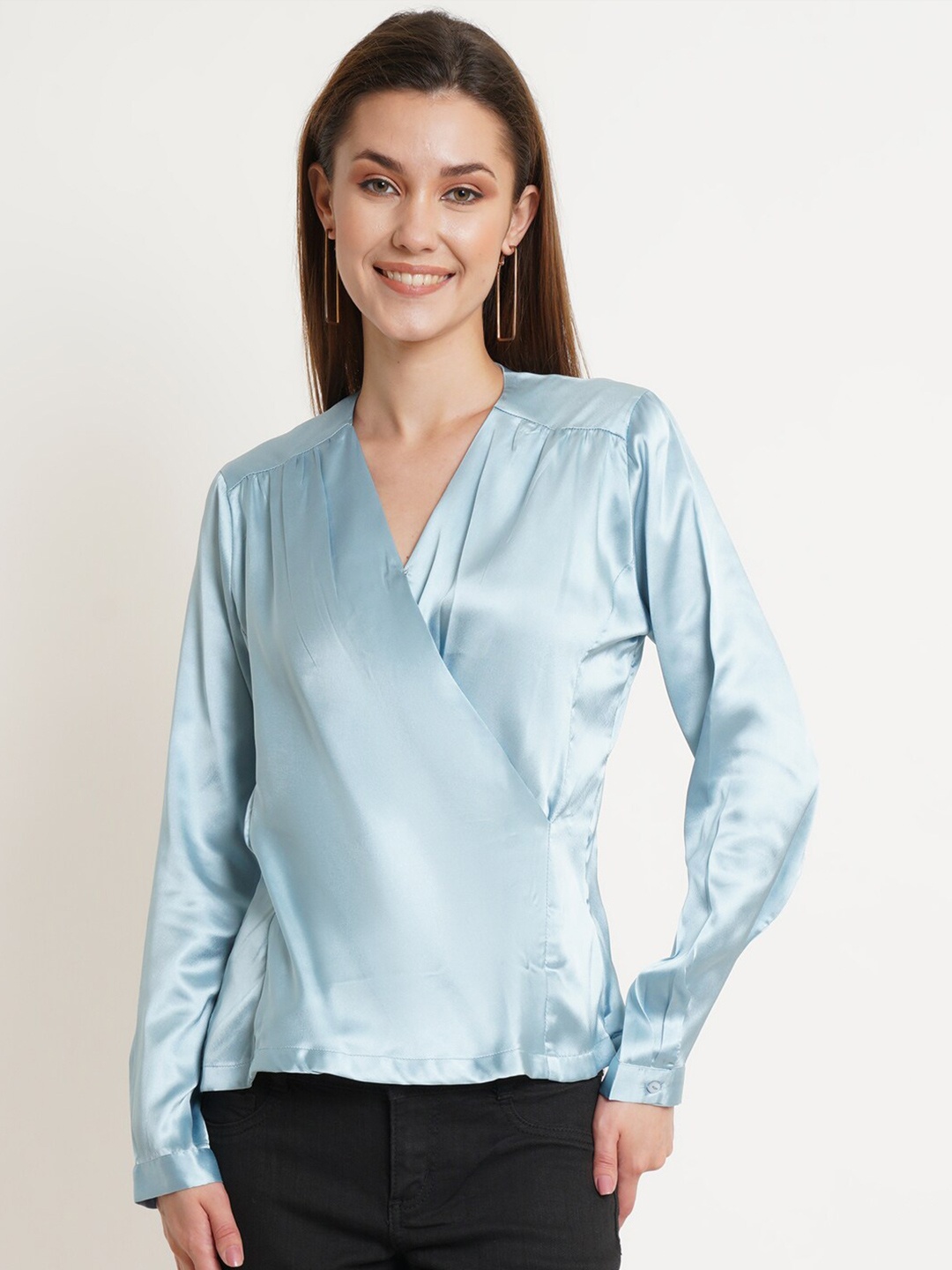 

IX IMPRESSION Women Blue Solid Wrap Top