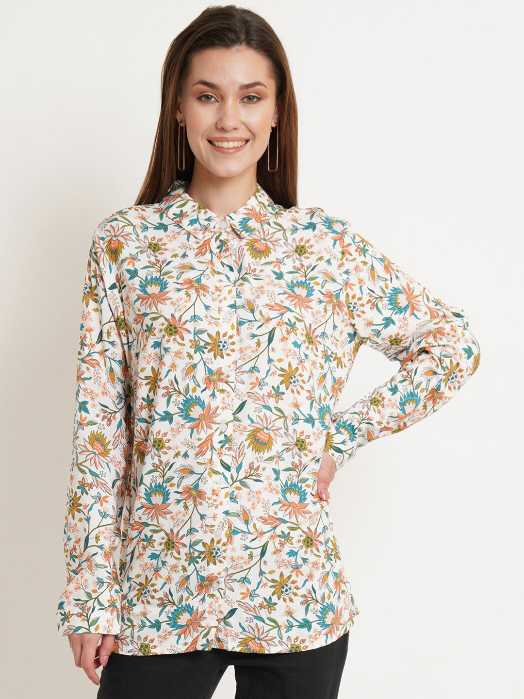 

IX IMPRESSION Women White Floral Printed Casual Shirt