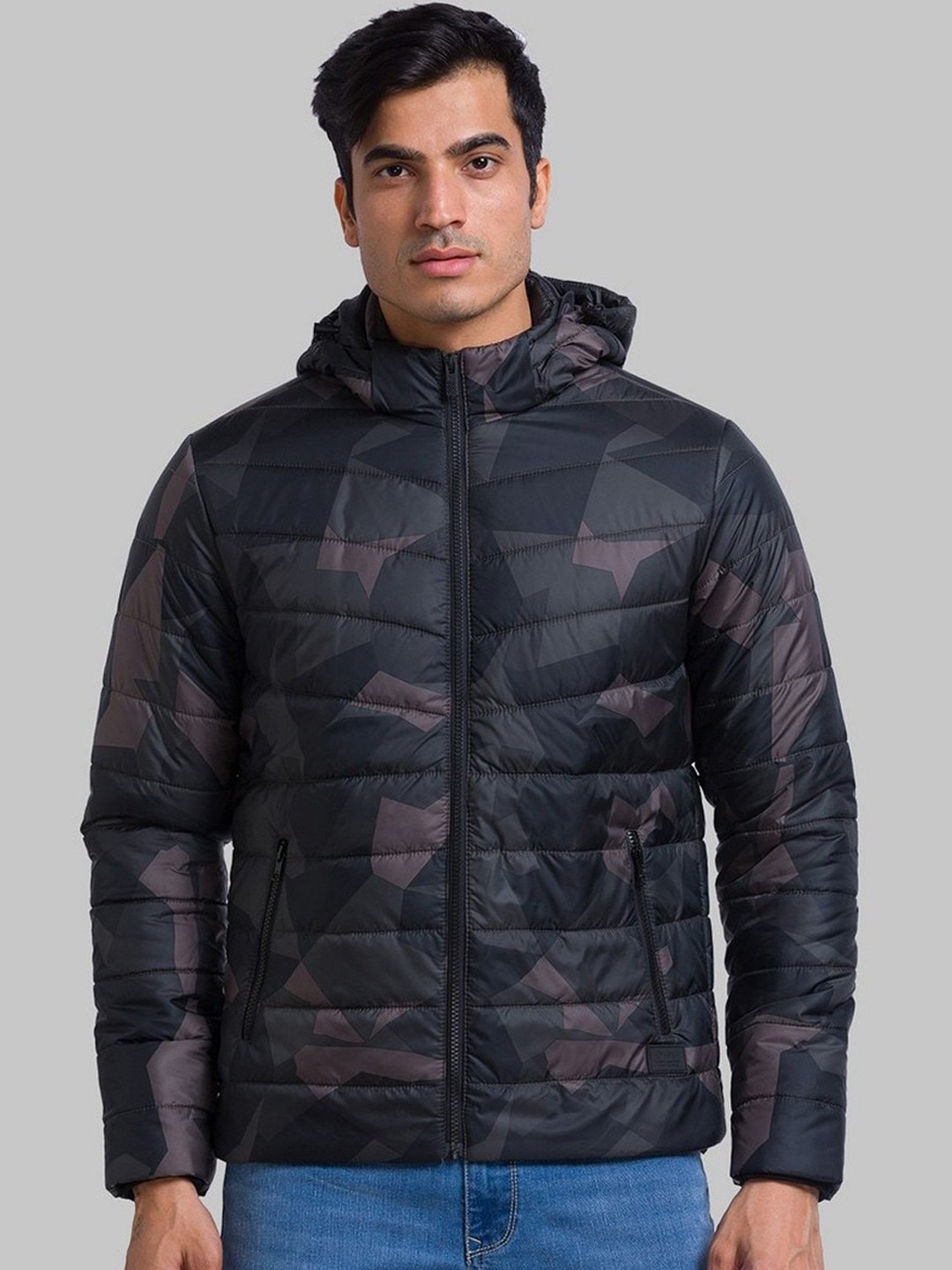 

Parx Men Green Black Camouflage Puffer Jacket
