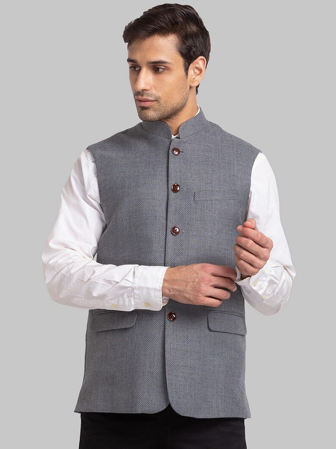 

Park Avenue Men Grey Solid Nehru Jacket