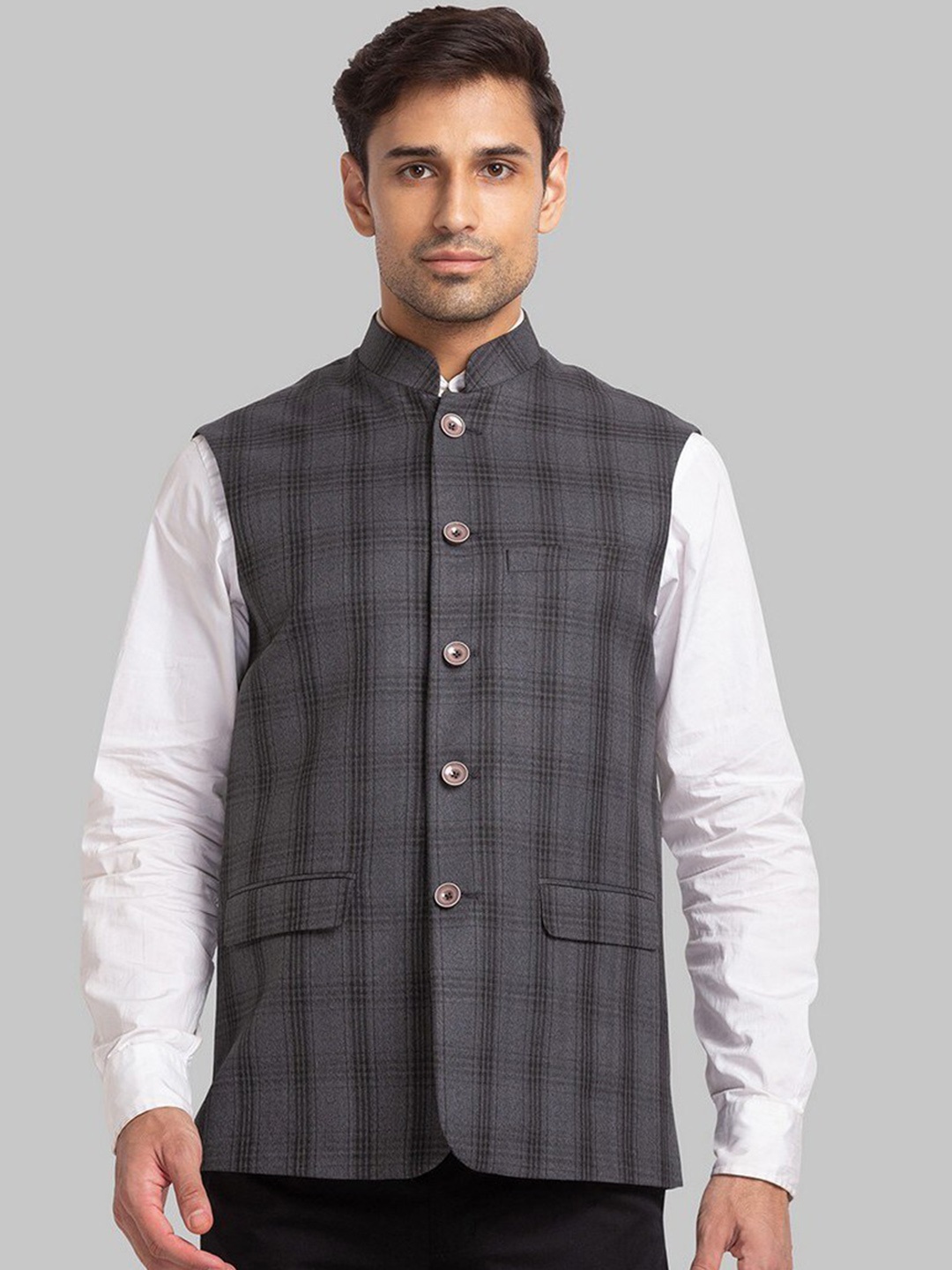 

Park Avenue Men Checked Formal Waistcoat, Grey