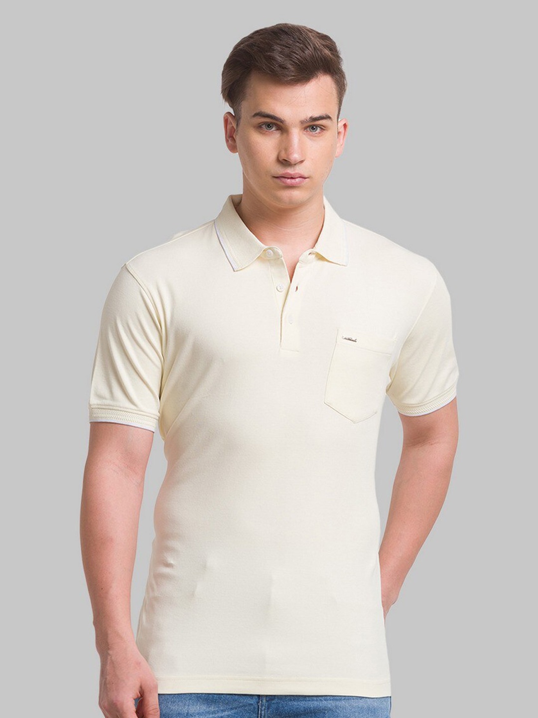 

Park Avenue Men Polo Collar Organic Cotton T-shirt, Cream