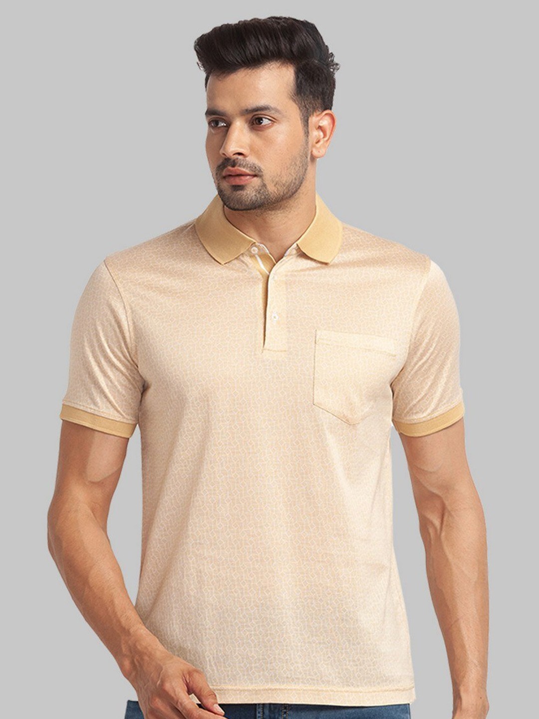 

Park Avenue Men Polo Collar Organic Cotton T-shirt, Beige