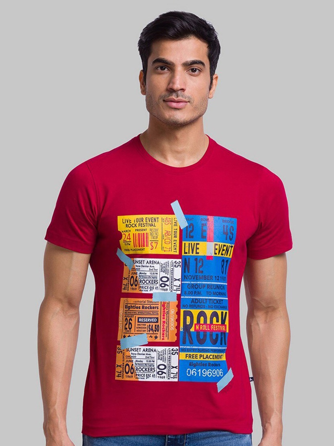 

Parx Men Red Printed Organic Cotton Applique T-shirt