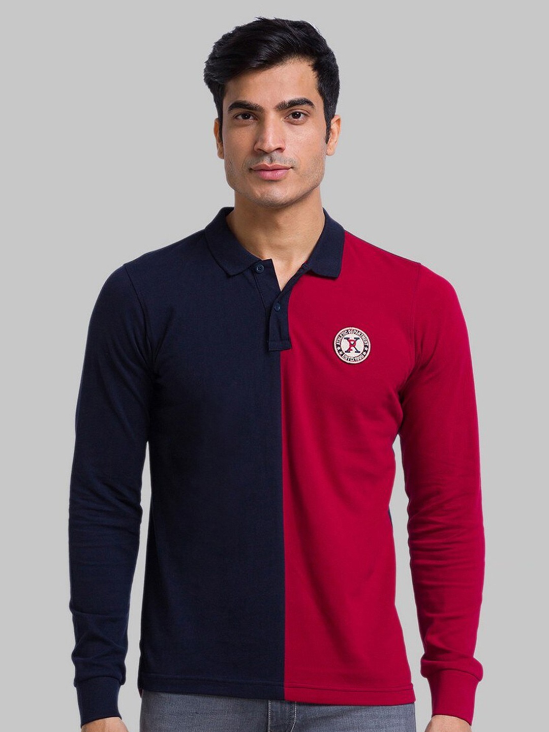 

Parx Men Blue Colourblocked Polo Collar Organic Cotton Applique T-shirt