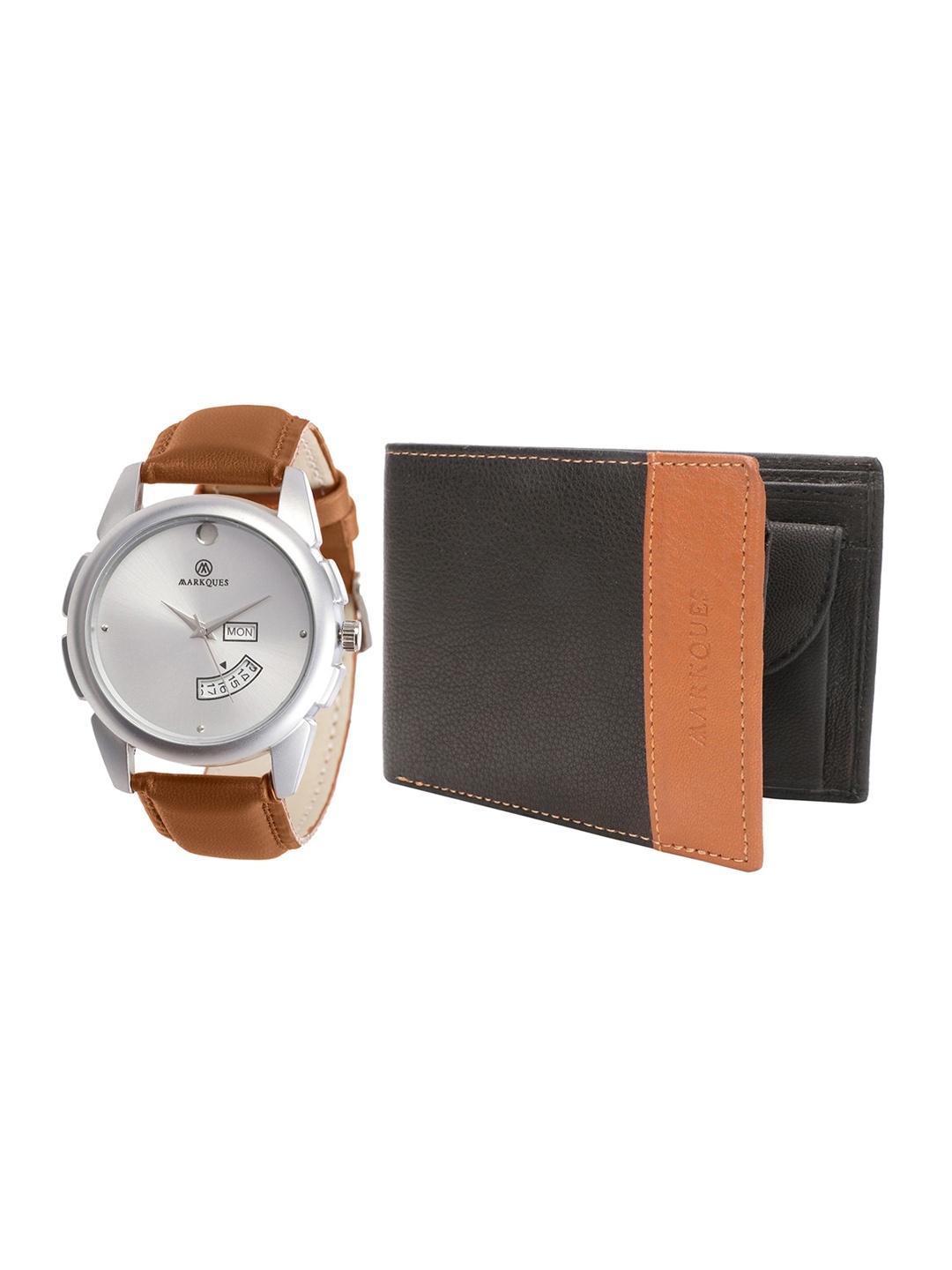 

MARKQUES Men Brown Solid Watch, and Wallet Combo Accessory Gift Set