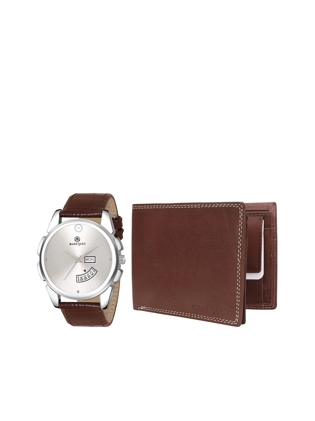 

MARKQUES Men Brown Textured Leather Accessory Gift Set