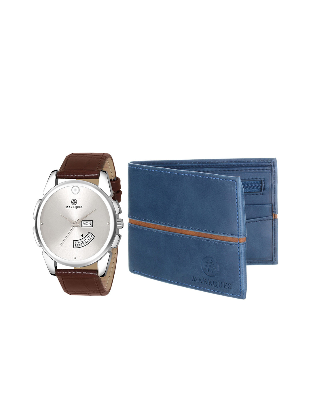 

MARKQUES Men Blue & Brown Solid Leather Accessory Gift Set