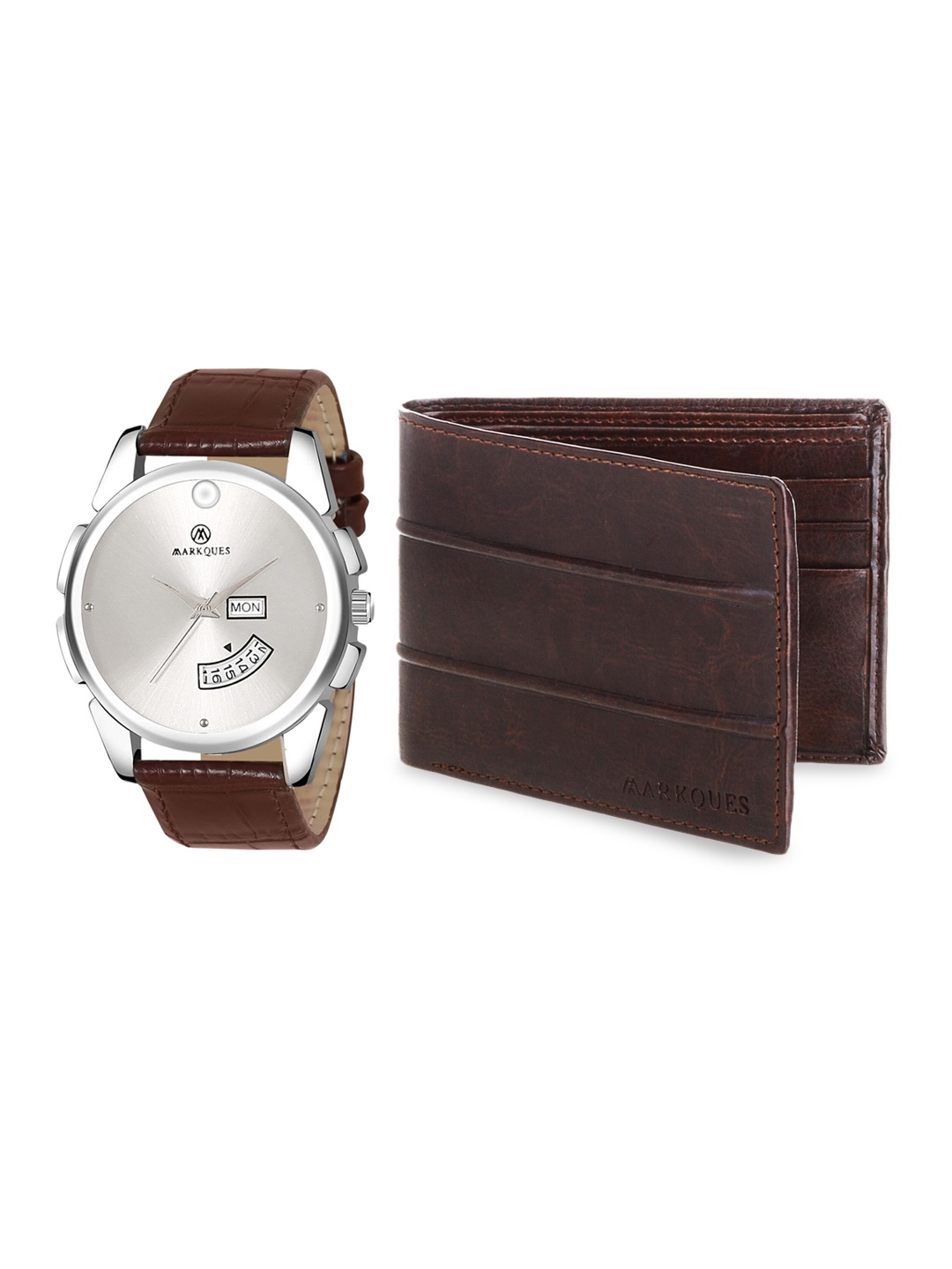 

MARKQUES Men Brown Solid Watch, and Wallet Combo Accessory Gift Set