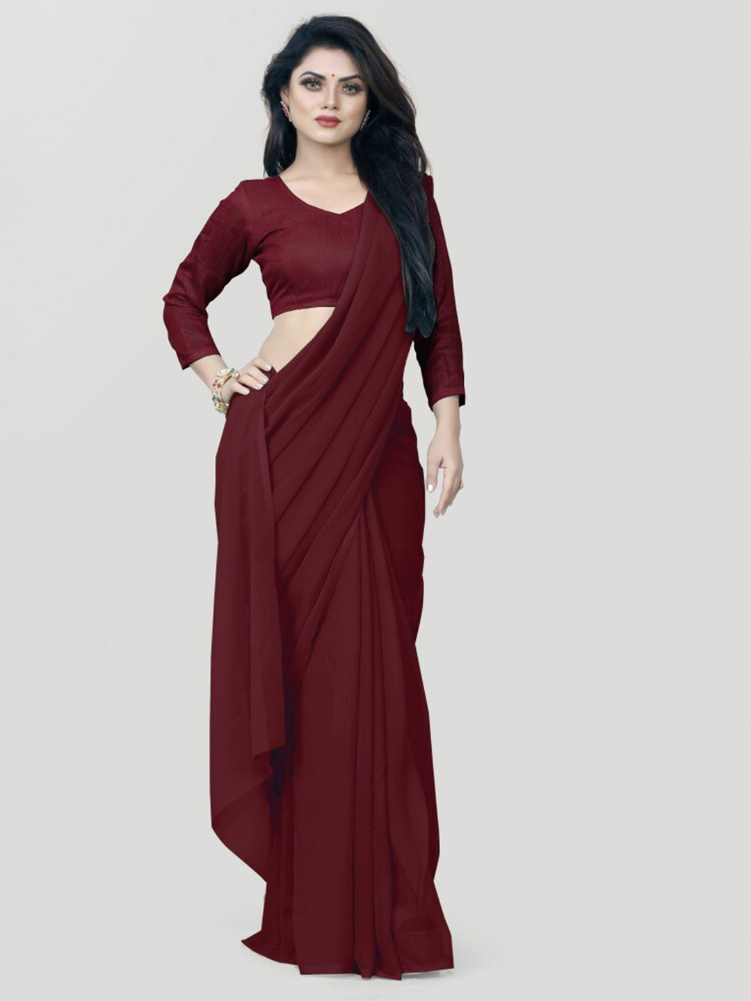 

CLOMITA Maroon Pure Georgette Saree