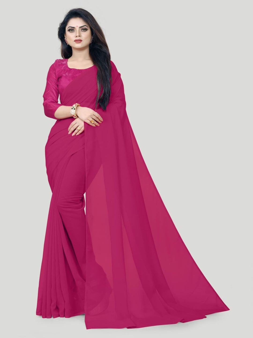 

CLOMITA Women Pink Poly Georgette Saree