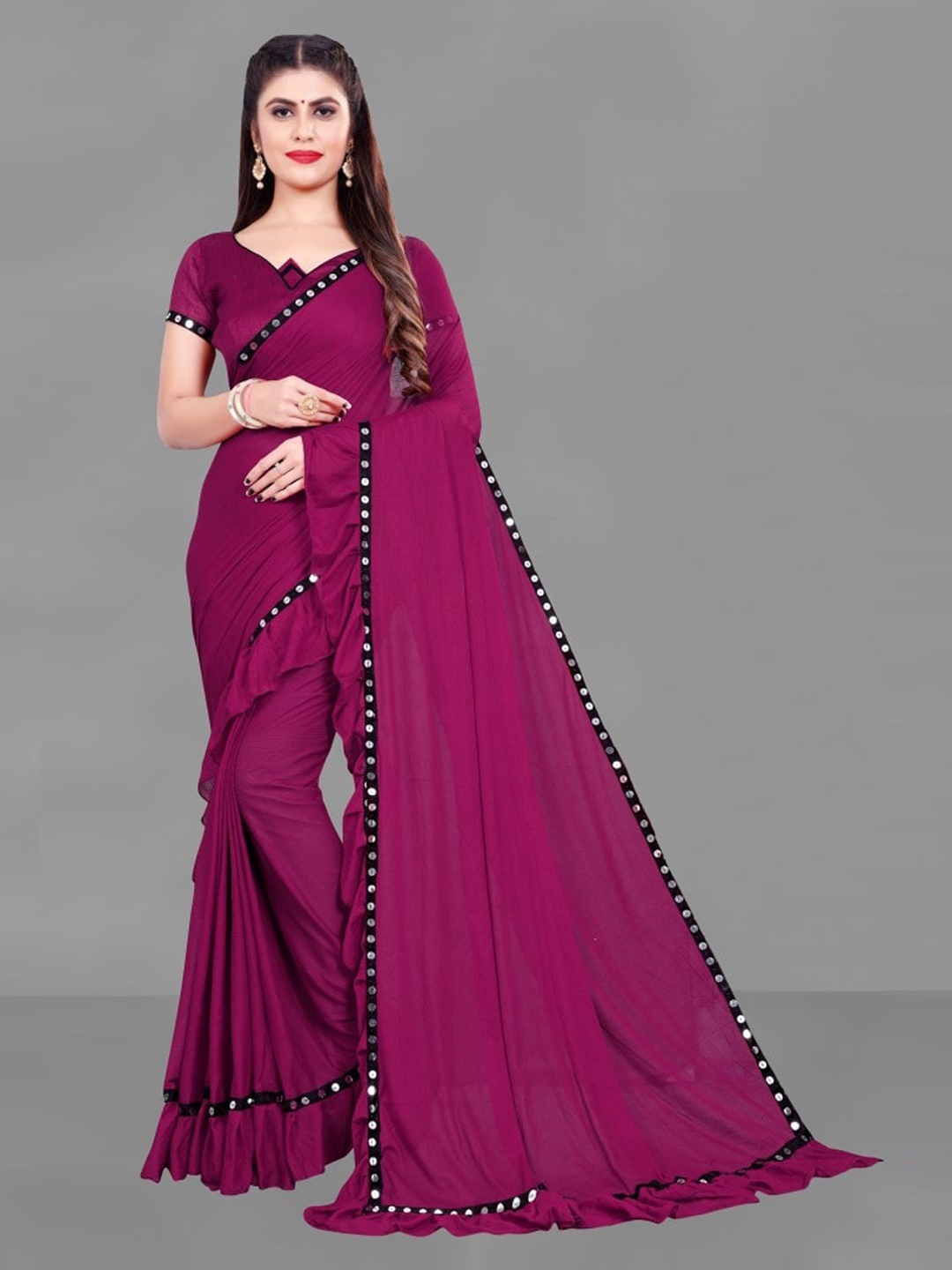 

CLOMITA Women Magenta Mirror Work Saree