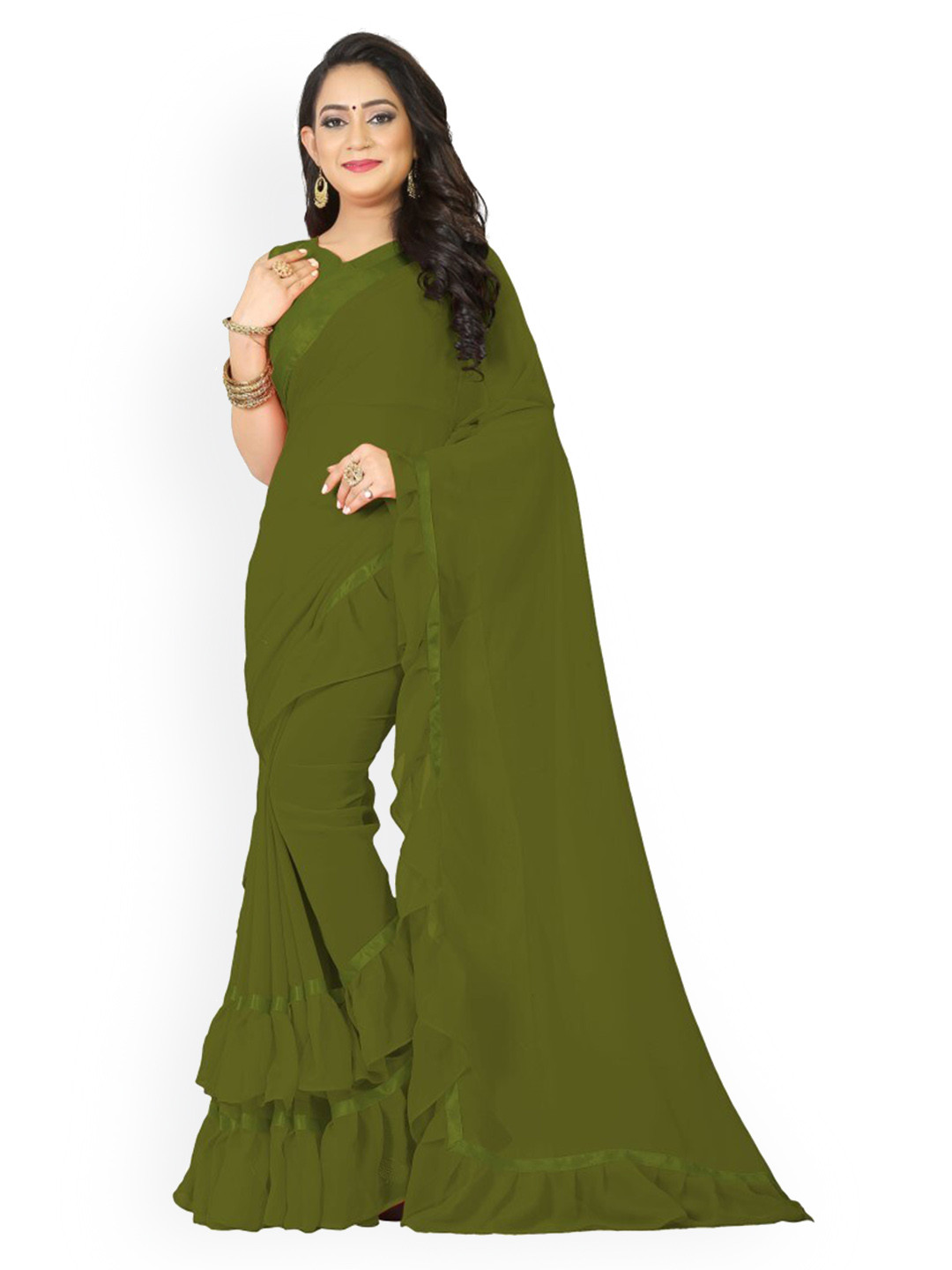 

CLOMITA Women Olive Green Saree