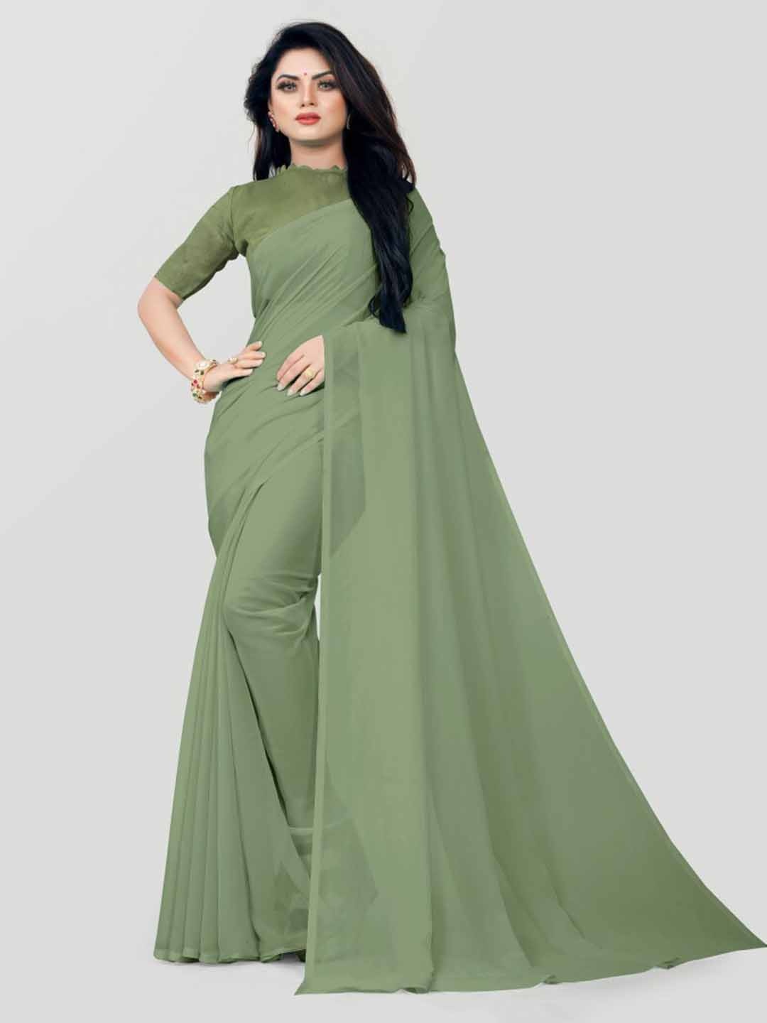 

CLOMITA Solid Saree, Green