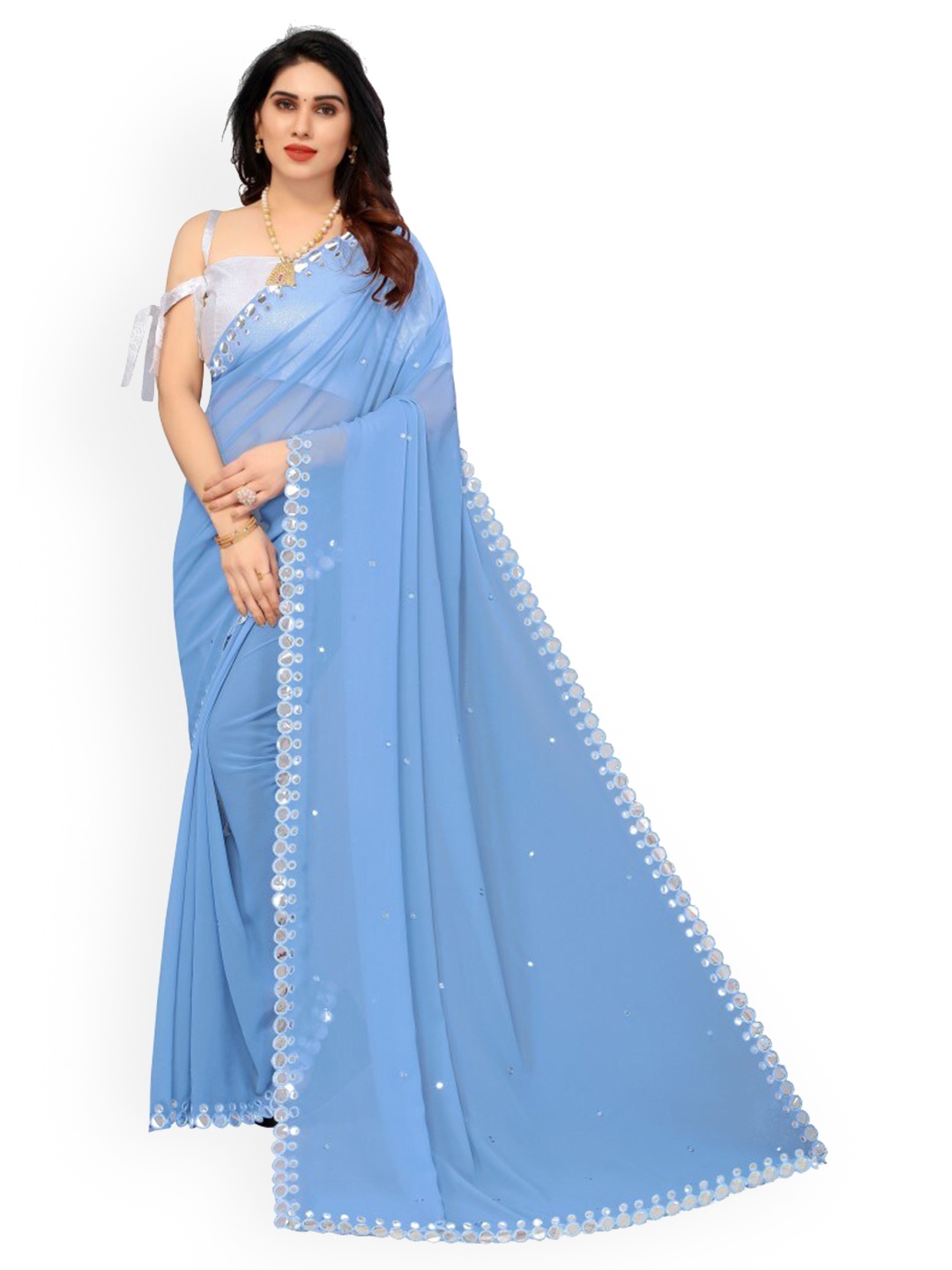 

Clomita Women Embellished Georgette Saree, Blue