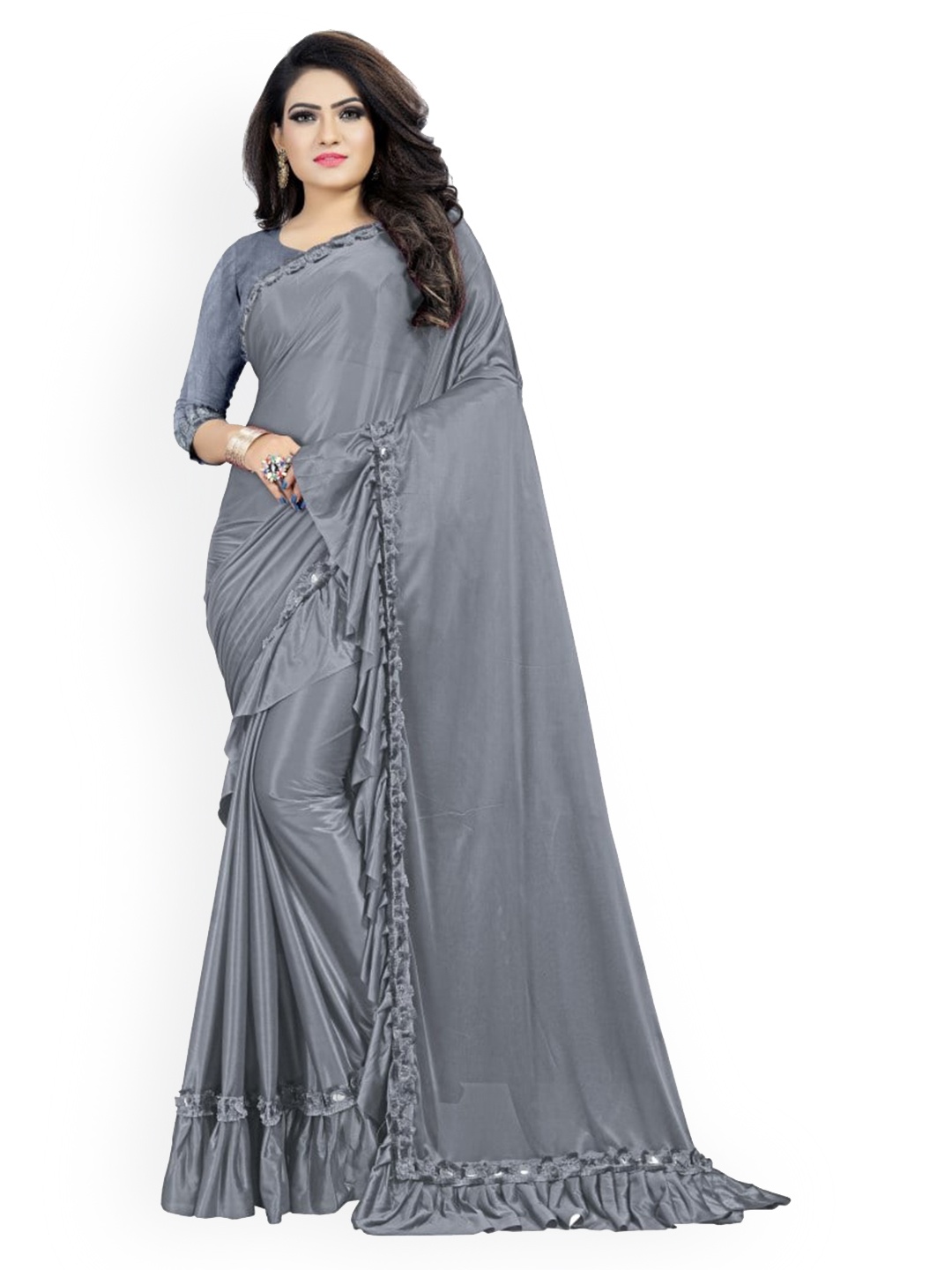 

CLOMITA Grey Embellished Saree