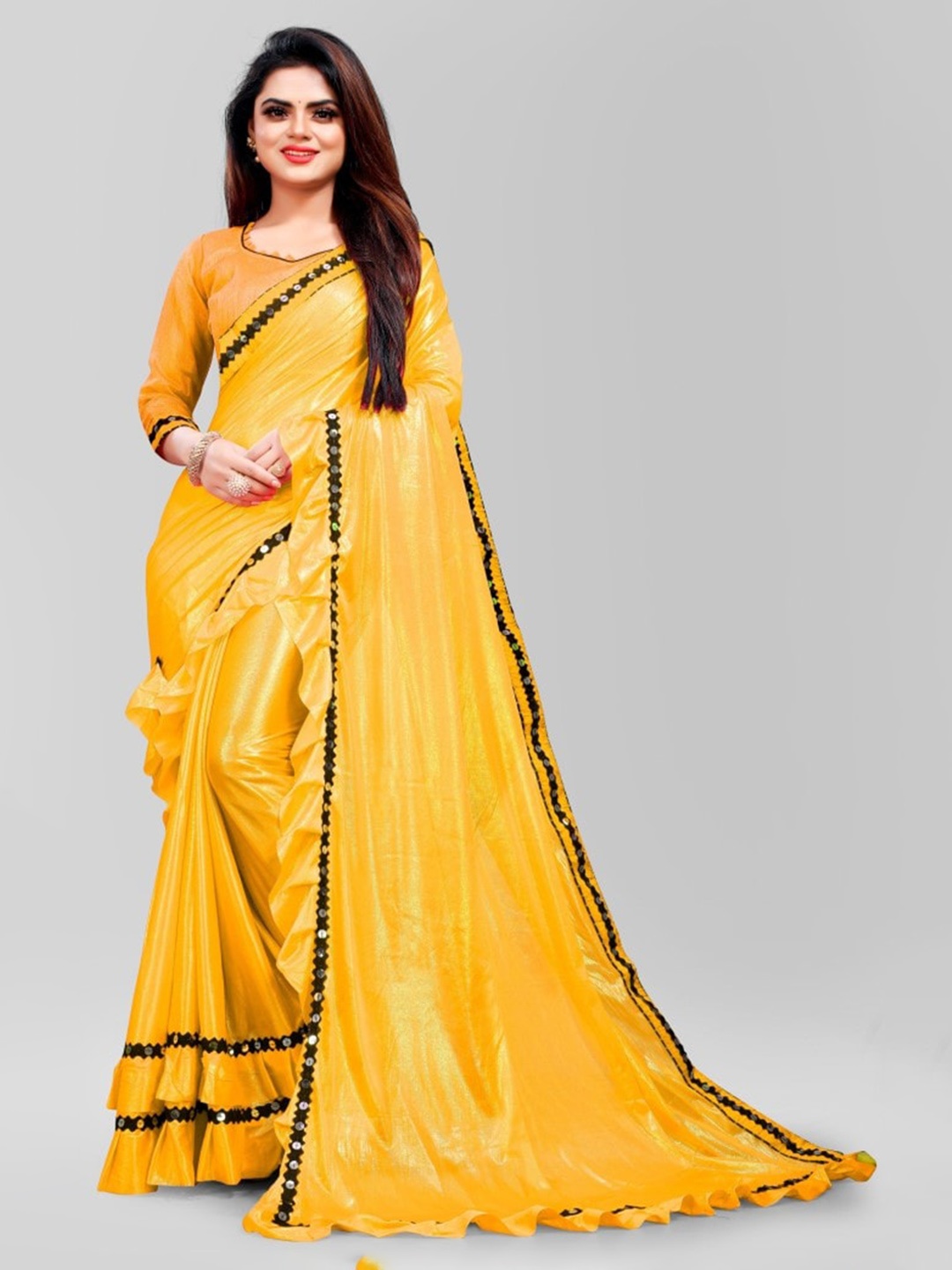 

CLOMITA Yellow & Black Mirror Work Saree