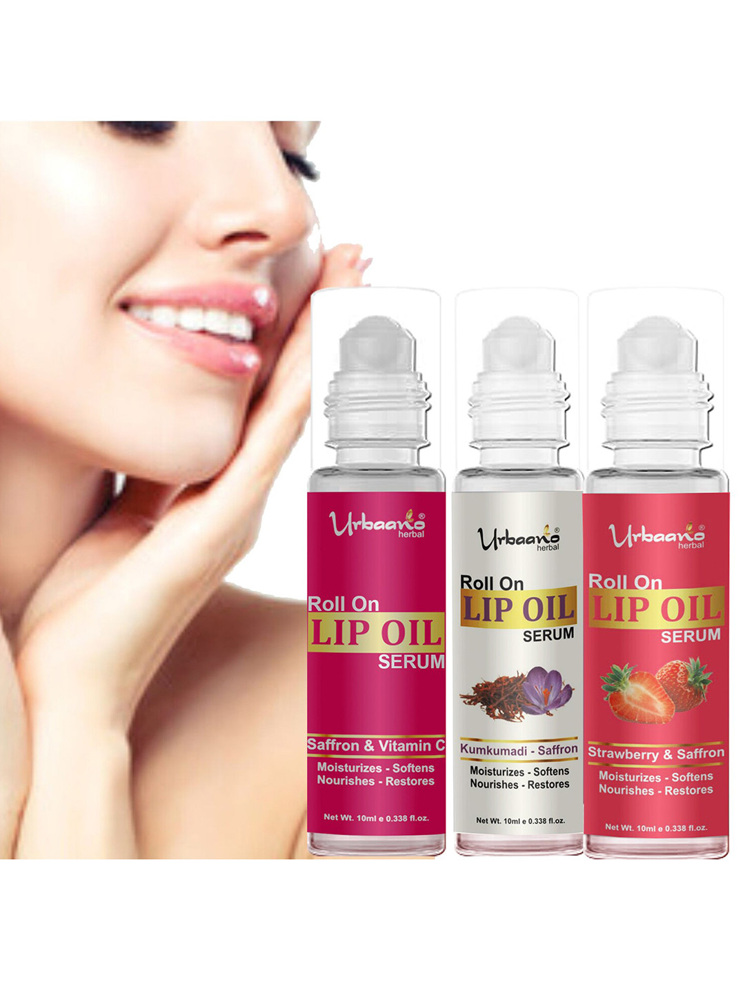 

Urbaano Herbal Set Of 3 Roll on Lip Oil Serum, Nude