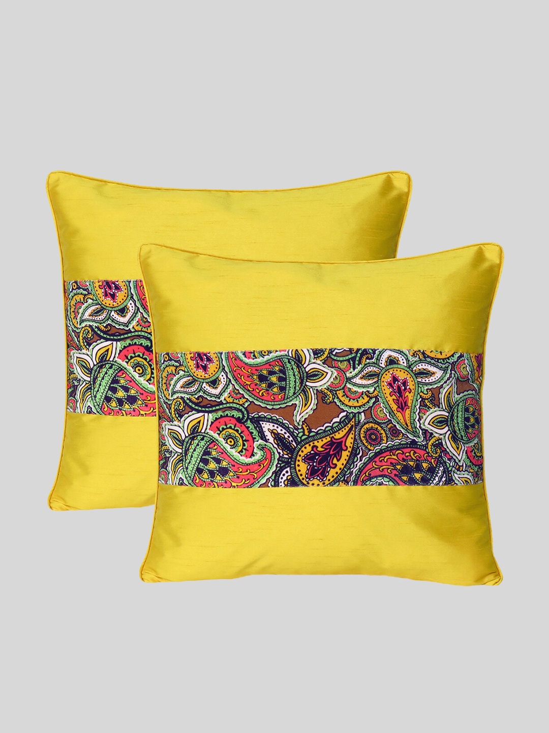 

OUSSUM Yellow & Red Set of 2 Ethnic Motifs Velvet Square Cushion Covers