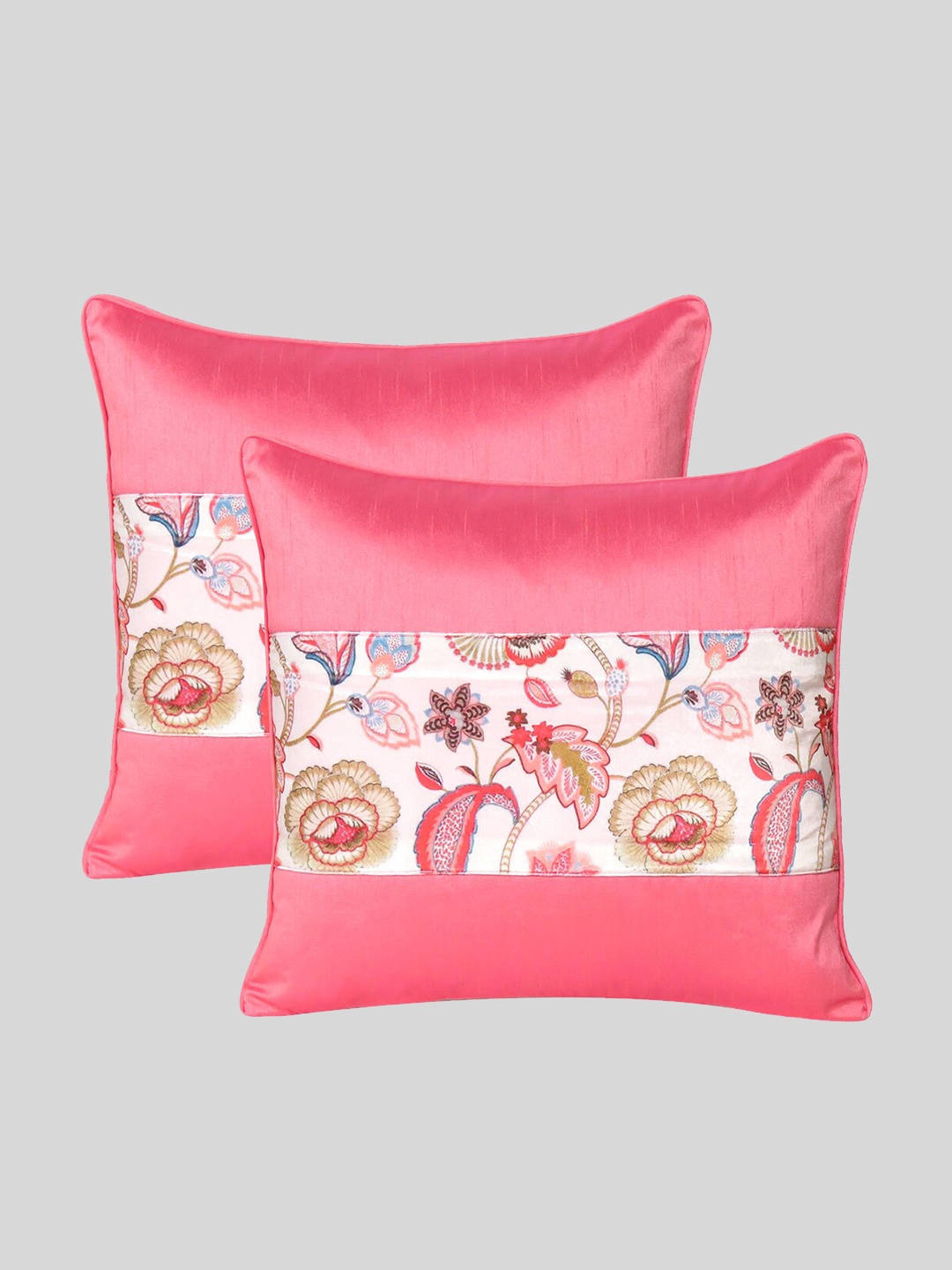 

OUSSUM Pink Set of 2 Floral Velvet Square Cushion Covers