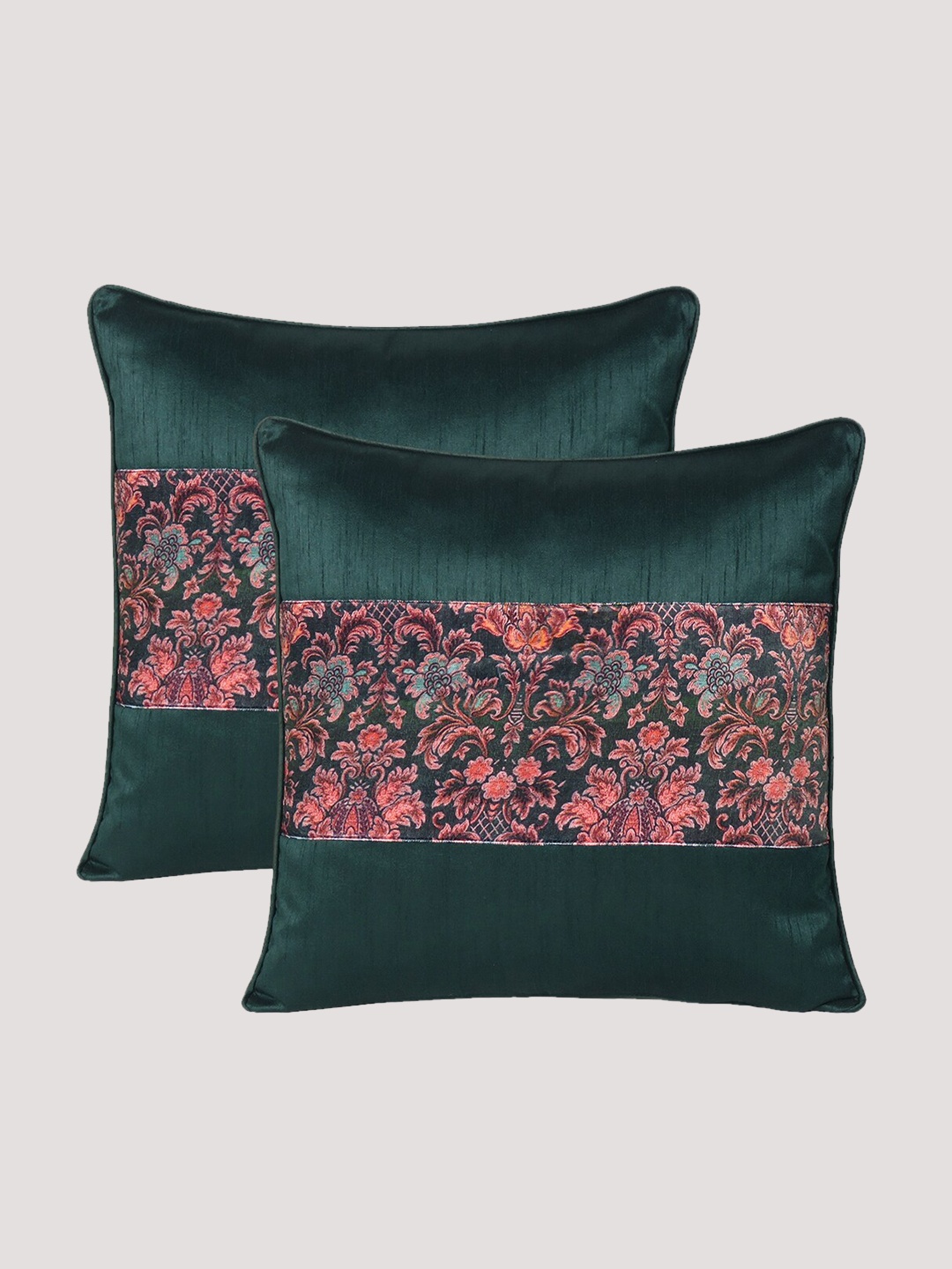 

OUSSUM Green Set of 2 Floral Velvet Square Cushion Covers