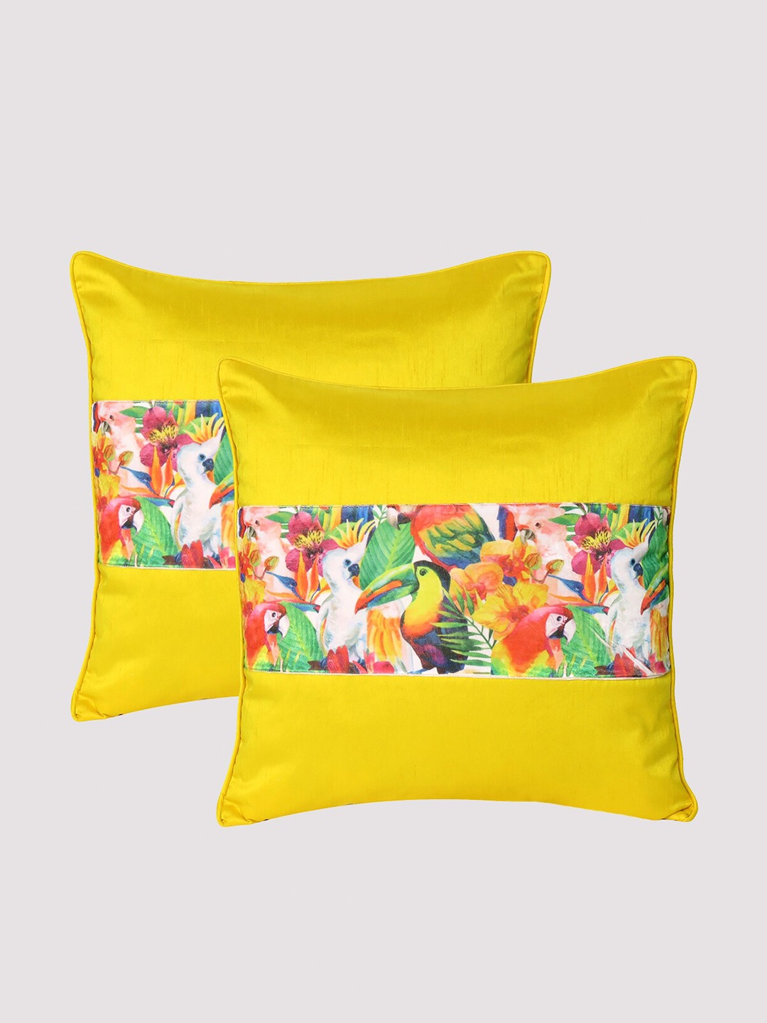 

OUSSUM Yellow & Green Set of 2 Floral Velvet Square Cushion Covers