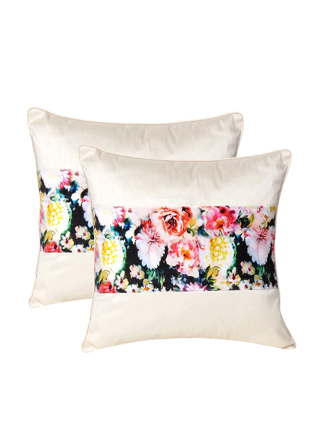 

OUSSUM Cream-Coloured & Blue Set of 2 Floral Velvet Square Cushion Covers
