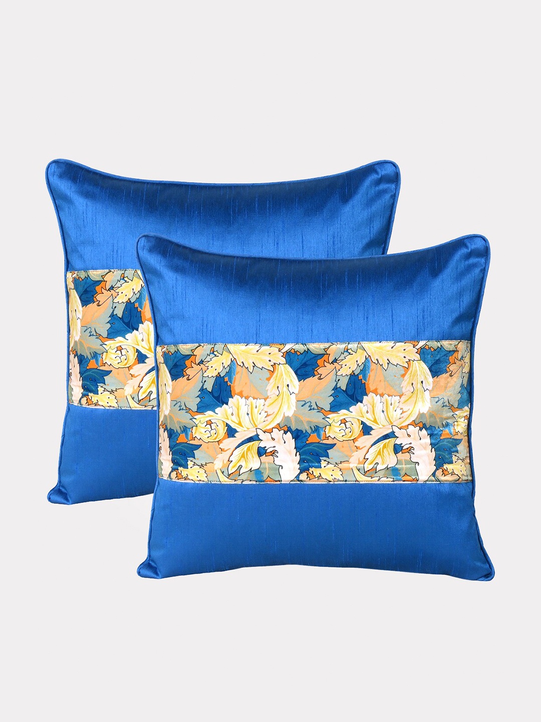 

OUSSUM Blue & Orange Set of 2 Floral Velvet Square Cushion Covers
