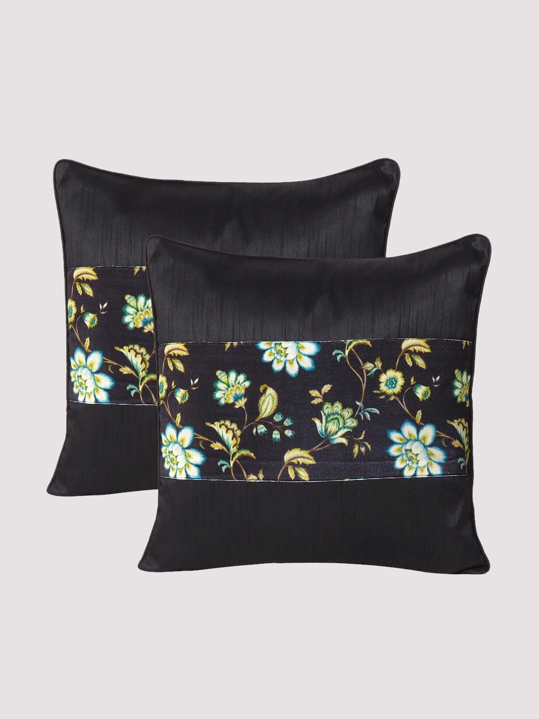 

OUSSUM Black Set of 2 Floral Velvet Square Cushion Covers