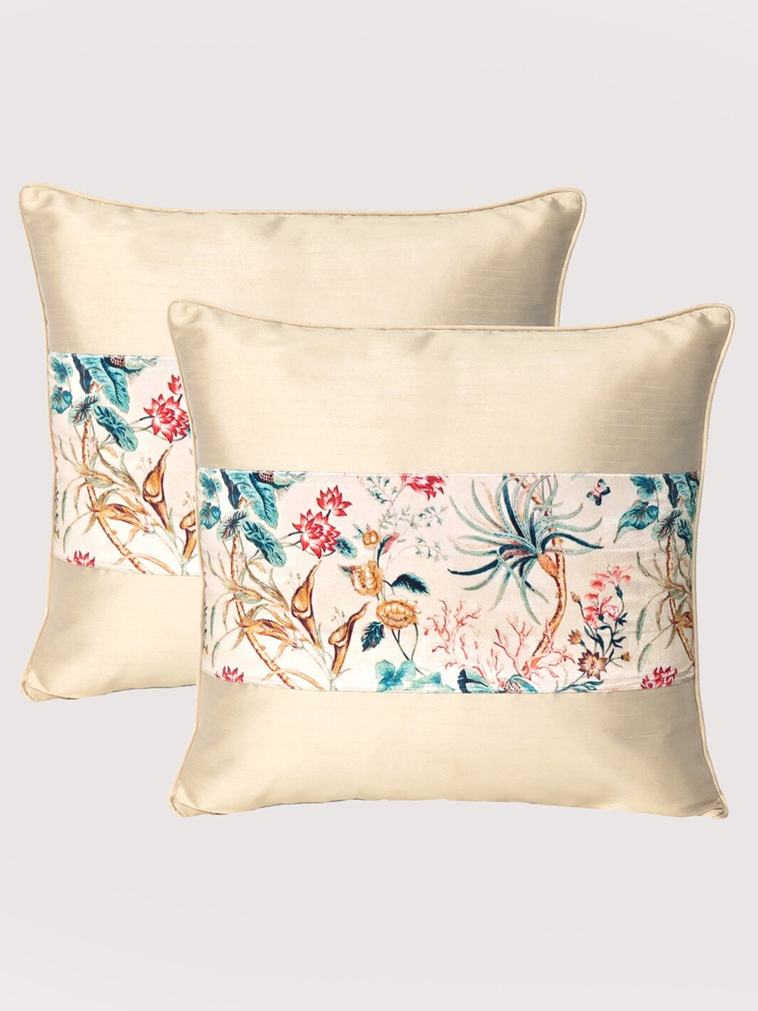

OUSSUM Beige Set of 2 Floral Velvet Square Cushion Covers