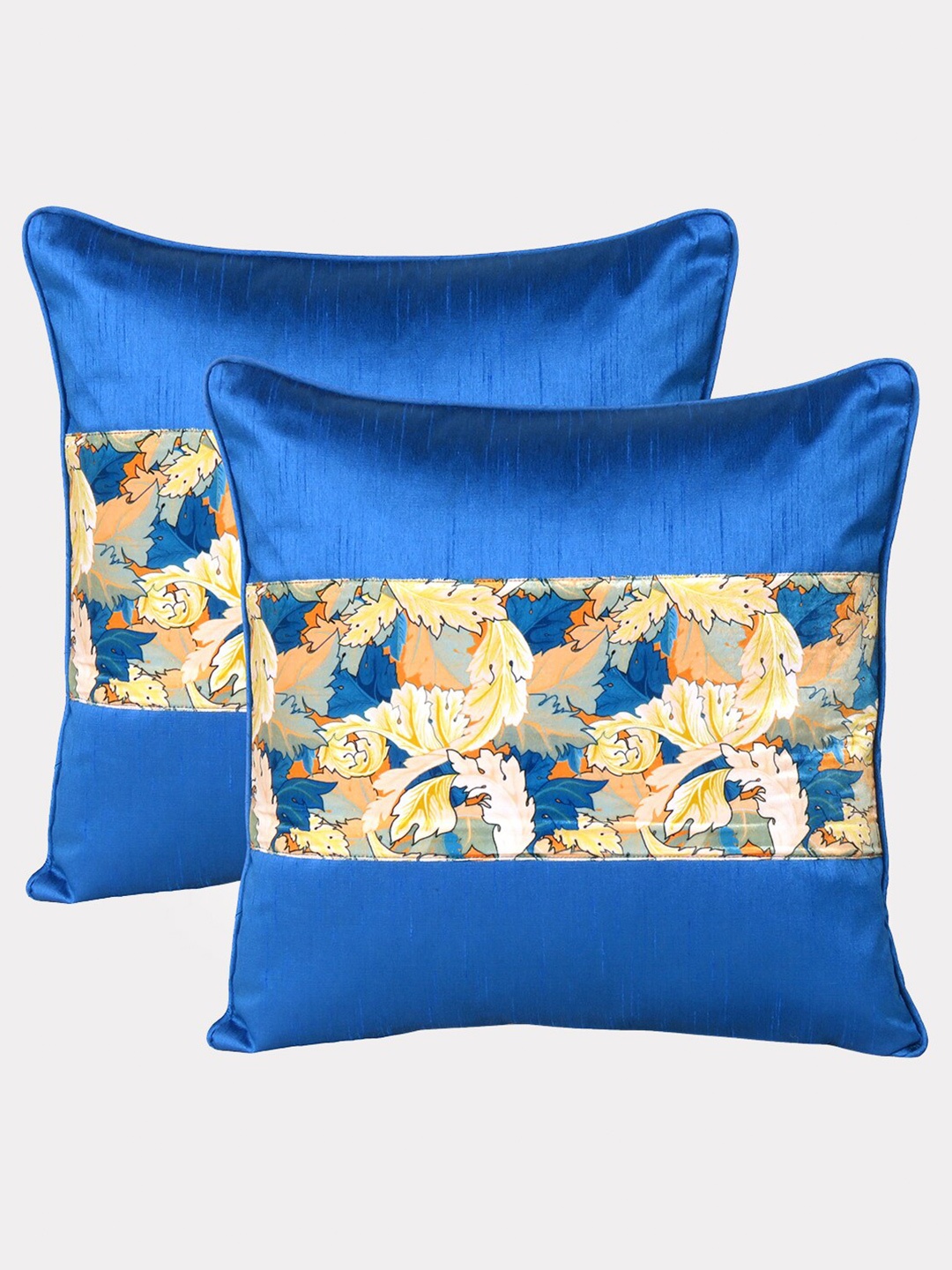 

OUSSUM Blue & Yellow Set of 2 Floral Velvet Square Cushion Covers