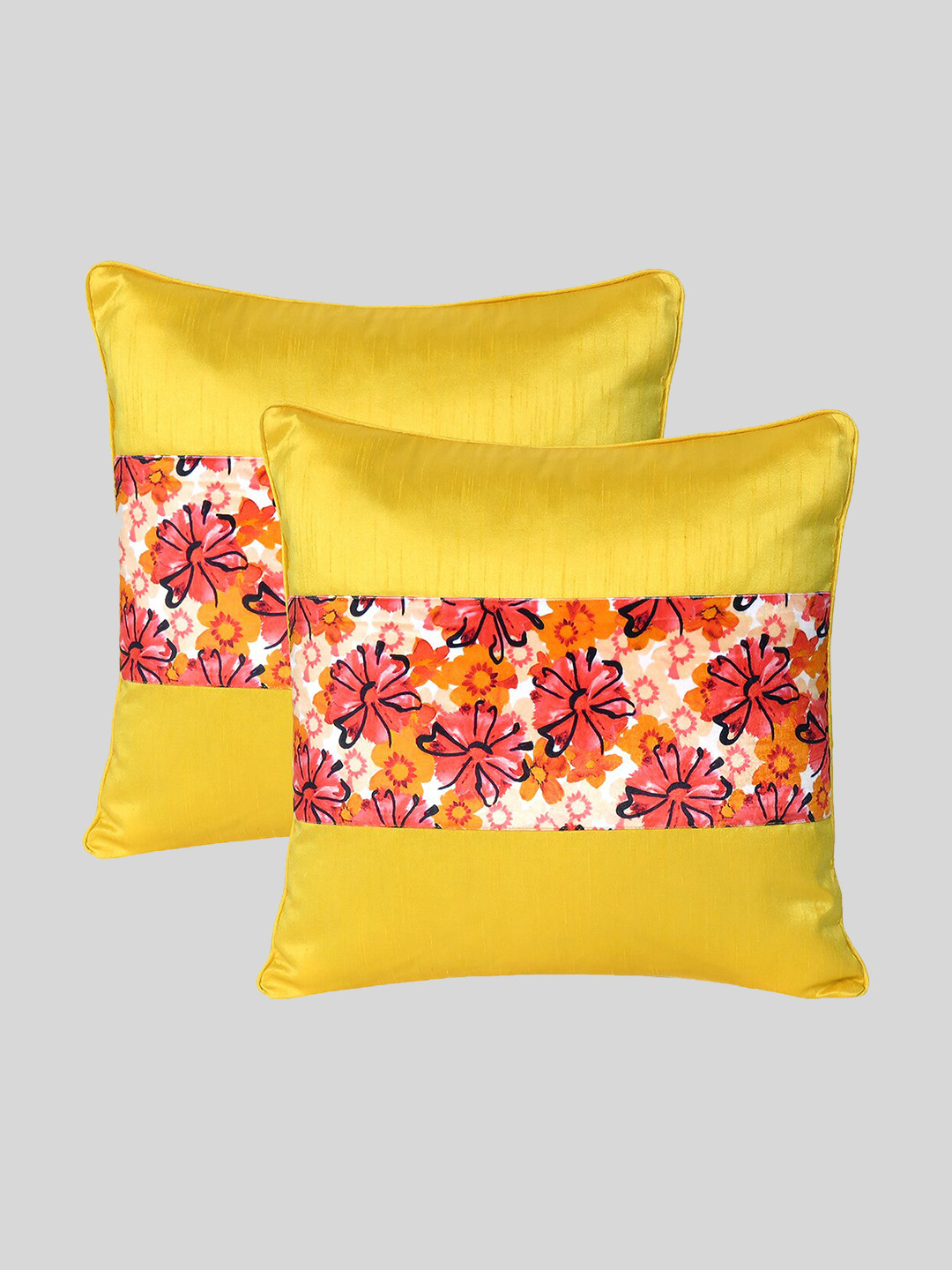 

OUSSUM Yellow & Red Set of 2 Floral Velvet Square Cushion Covers