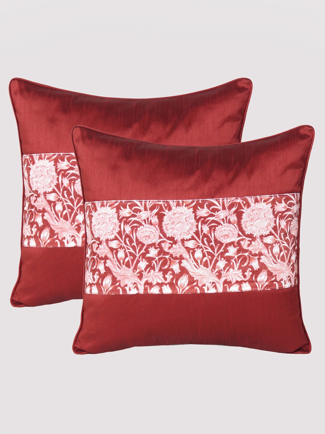 

OUSSUM Maroon Set of 2 Floral Velvet Square Cushion Covers