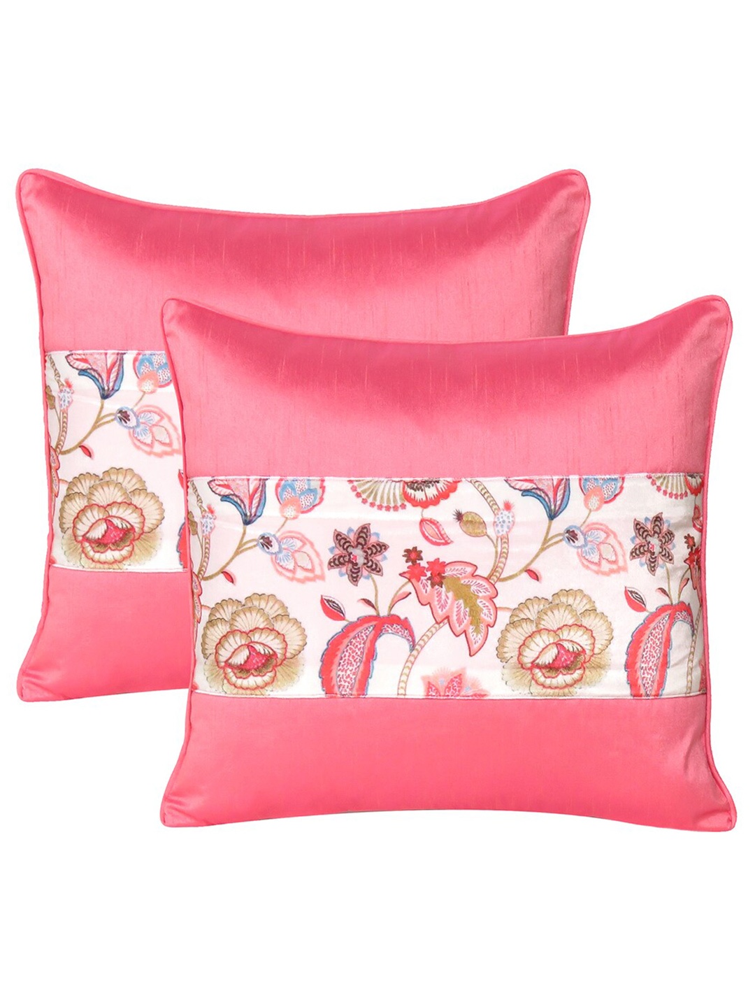 

OUSSUM Pink & White Set of 2 Floral Velvet Square Cushion Covers