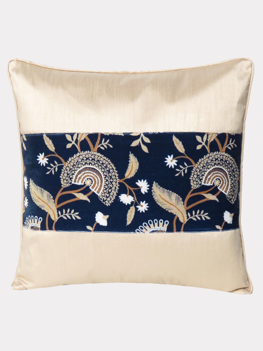 

OUSSUM Beige & Blue Set of 2 Floral Velvet Square Cushion Covers