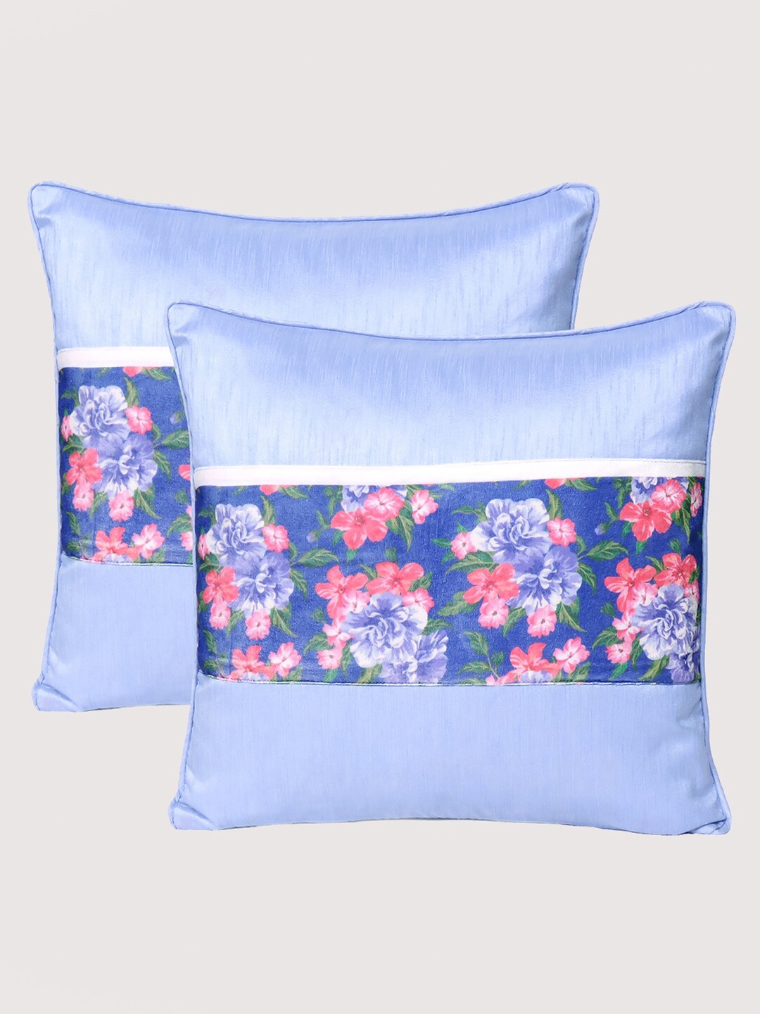 

OUSSUM Purple & Pink Set of 2 Floral Velvet Square Cushion Covers