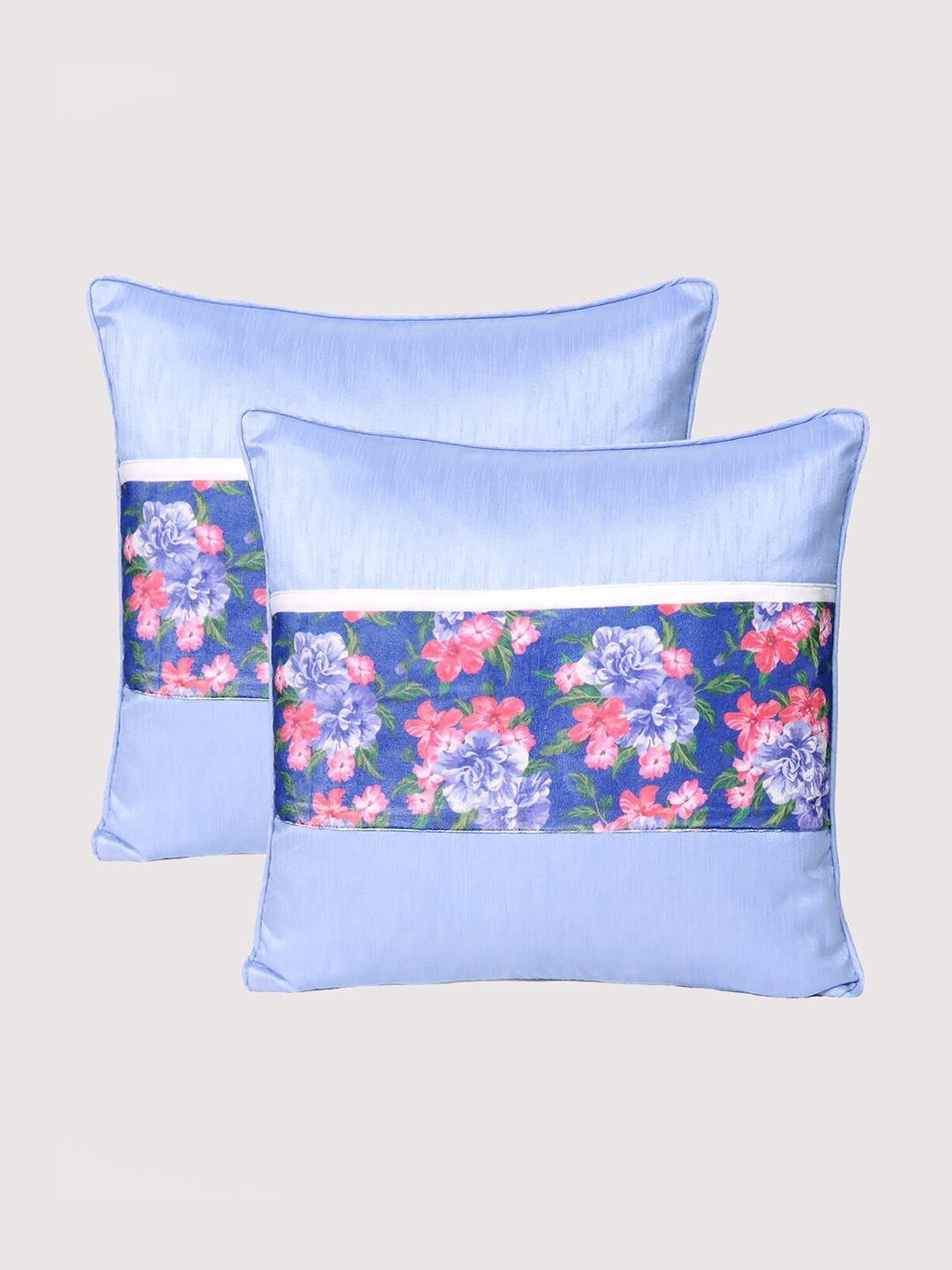 

OUSSUM Purple & Pink Set of 2 Floral Velvet Square Cushion Covers