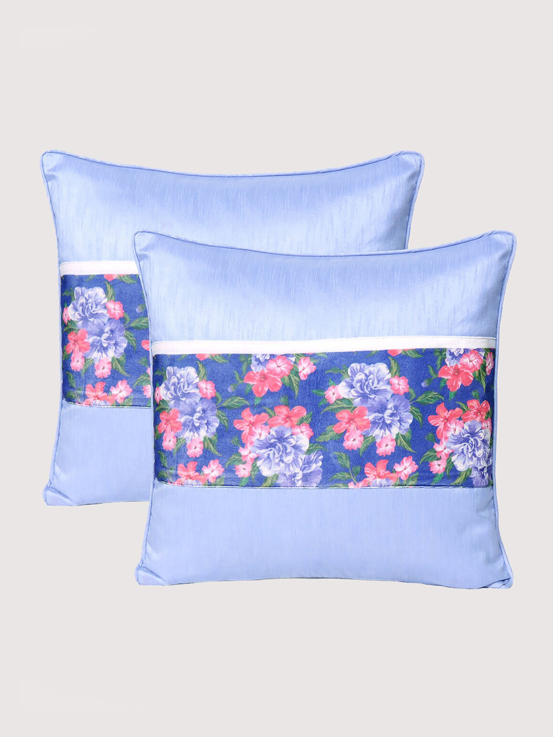 

OUSSUM Purple & Blue Set of 2 Floral Velvet Square Cushion Covers