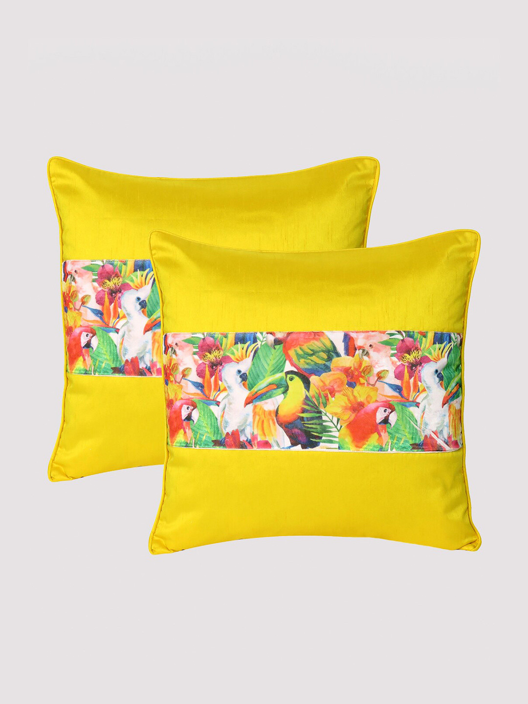 

OUSSUM Yellow & Green Set of 2 Floral Velvet Square Cushion Covers