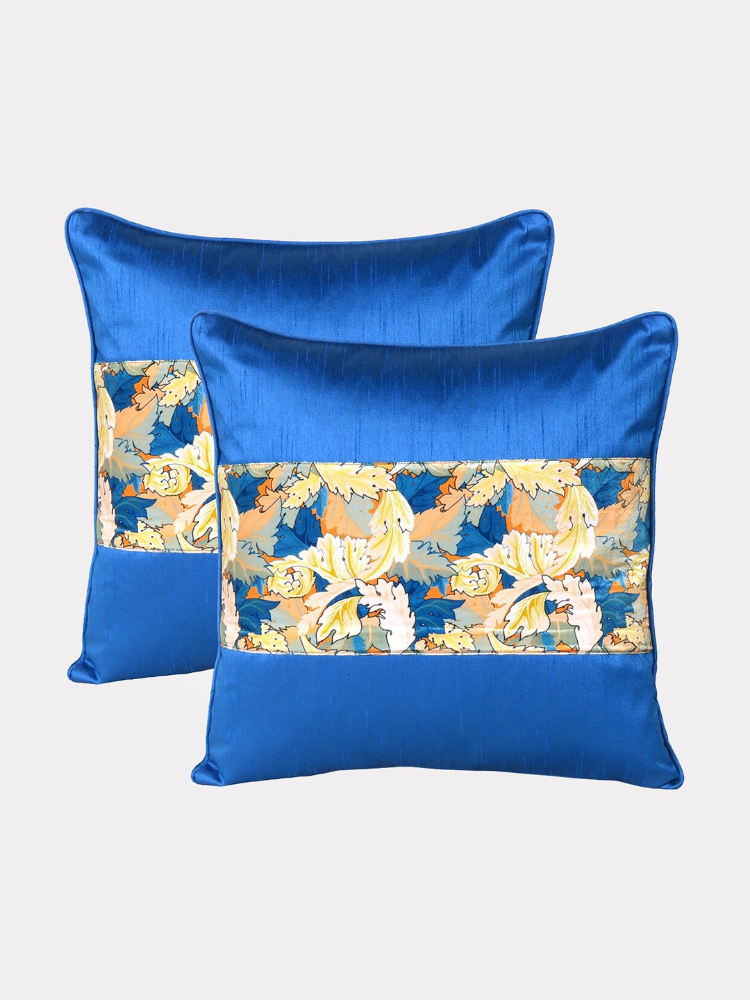 

OUSSUM Blue & Yellow Set of 2 Floral Velvet Square Cushion Covers