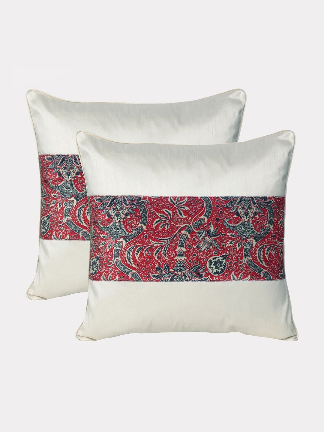 

OUSSUM Cream-Coloured & Grey Set of 2 Floral Velvet Square Cushion Covers